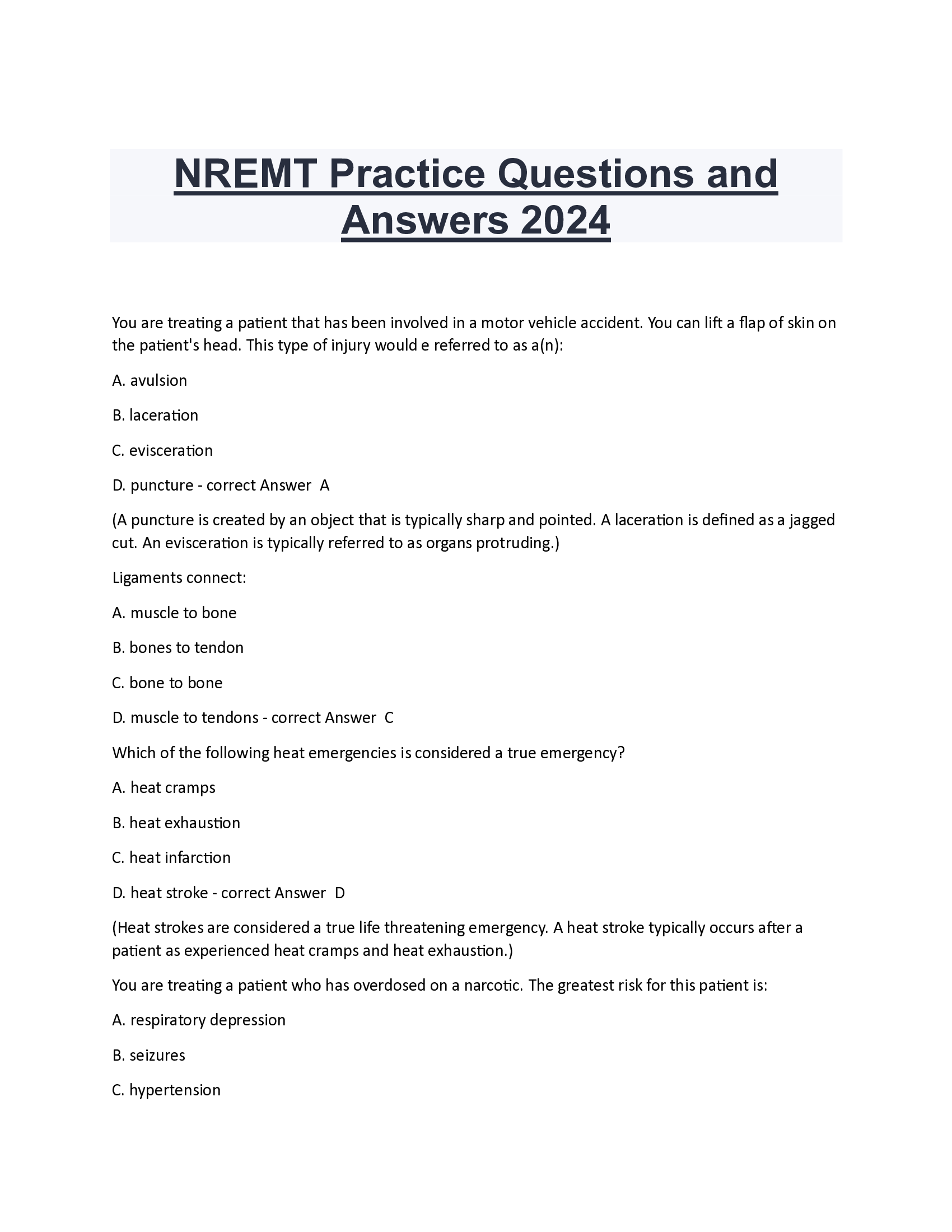 NREMT Practice Questions and Answers