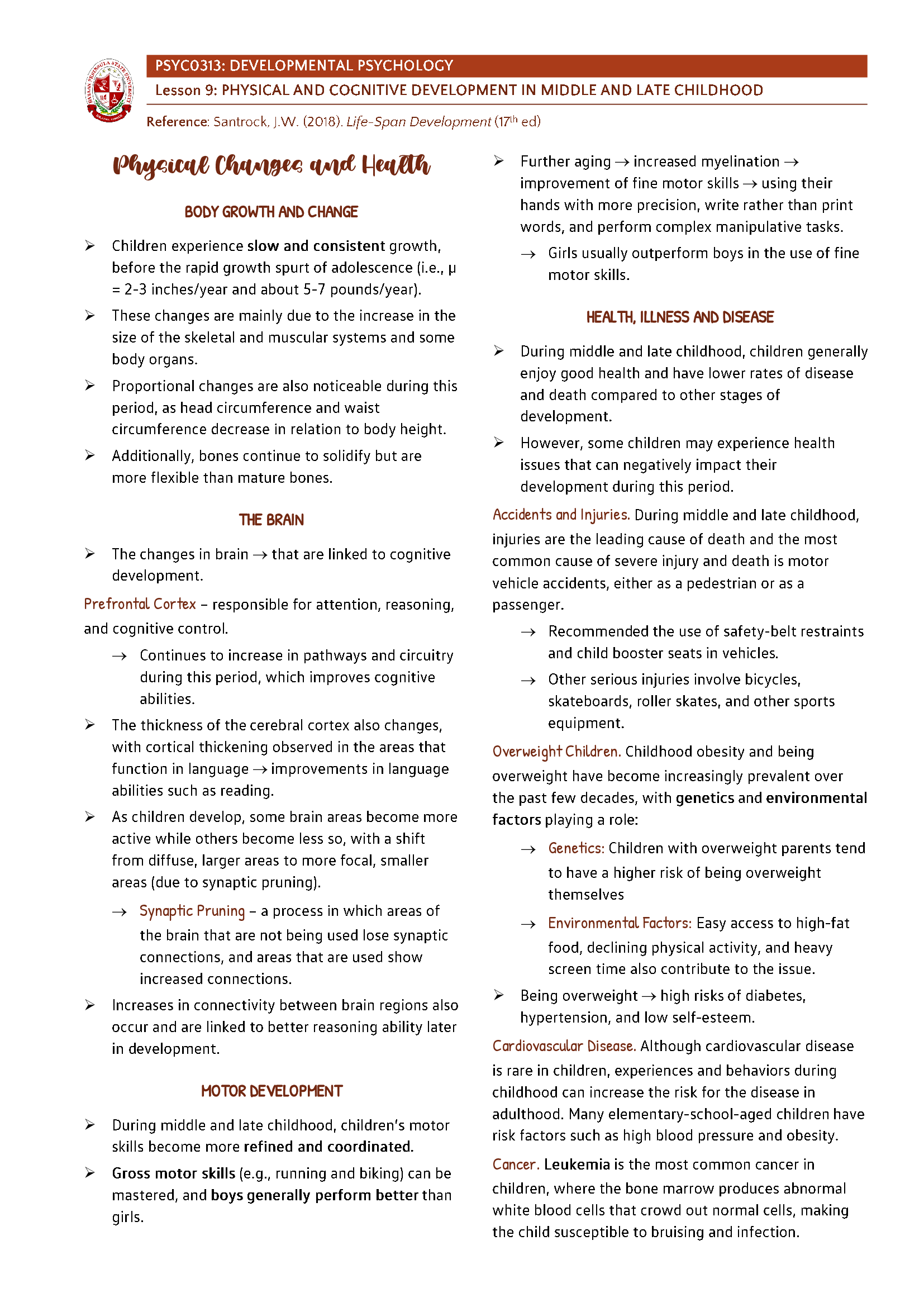 Developmental Psychology - Physical and Cognitive Development in Middle and Late Childhood