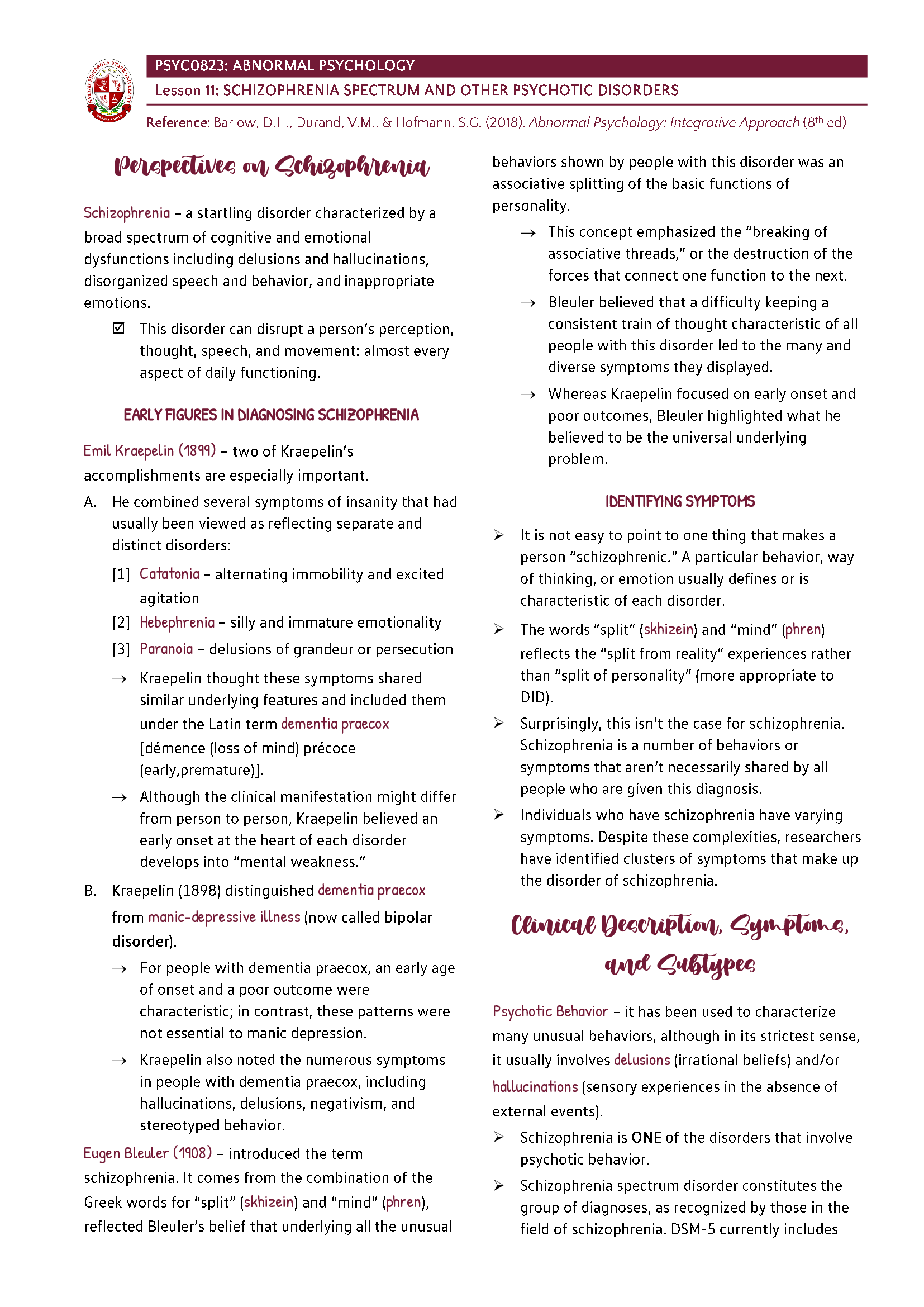 Abnormal Psychology - Schizophrenia Spectrum and Other Psychotic Disorders