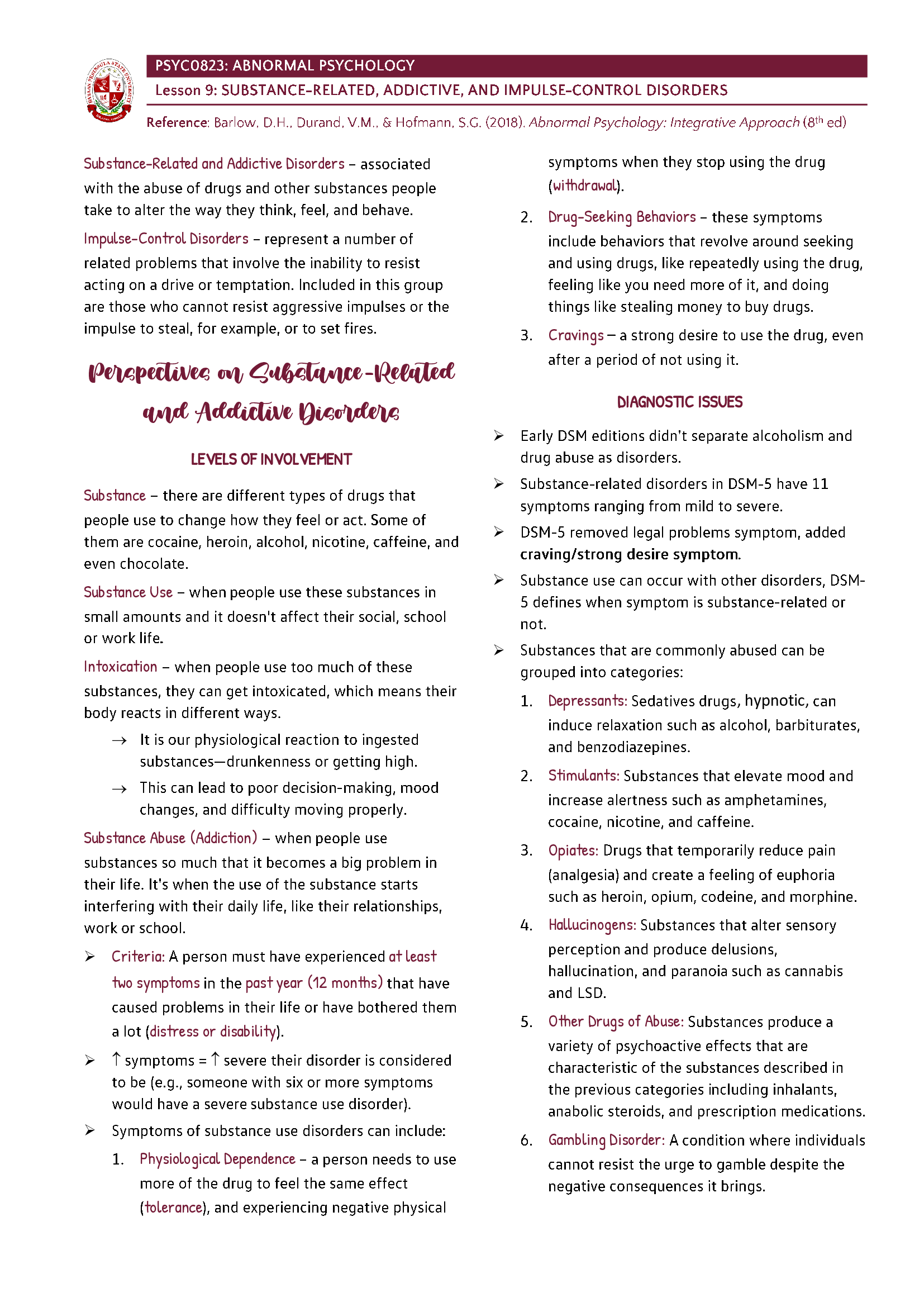Abnormal Psychology - Substance-Related, Addictive, and Impulse-Control Disorders