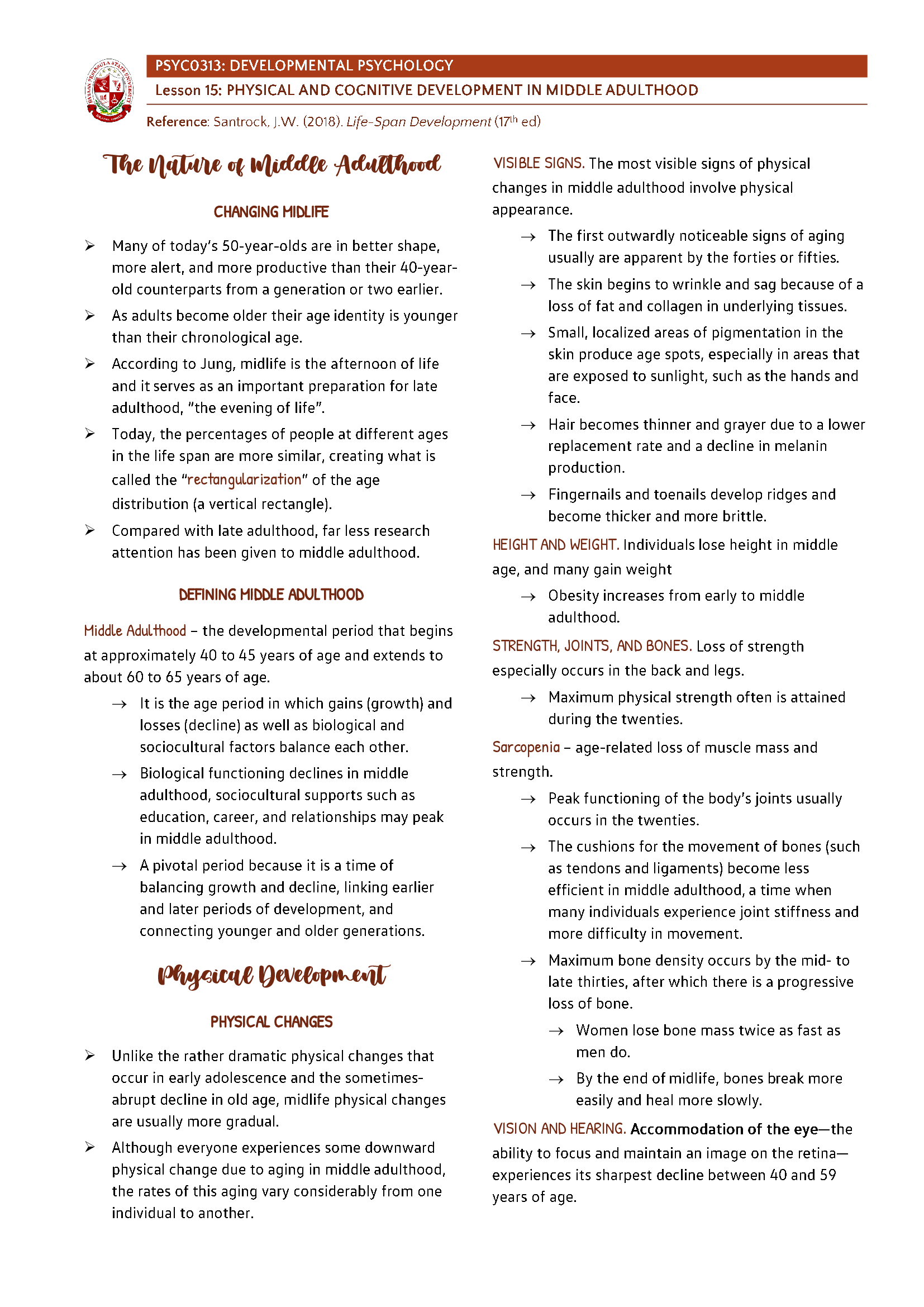 Developmental Psychology - Physical and Cognitive Development in Middle Adulthood