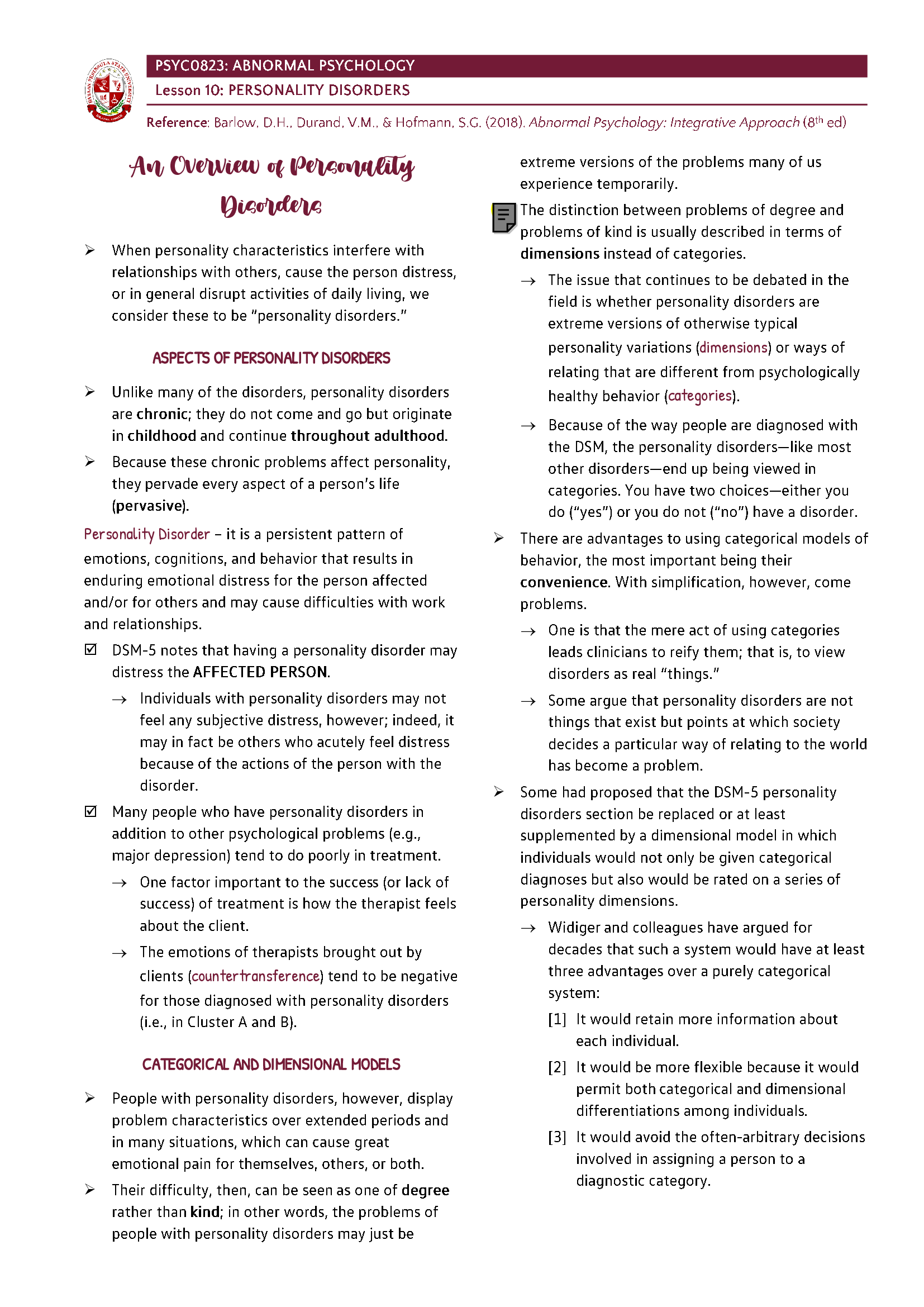 Abnormal Psychology - Personality Disorders