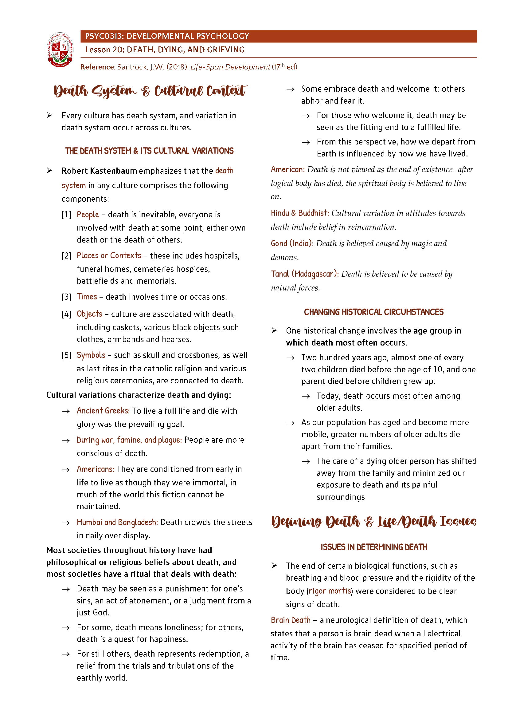 Developmental Psychology - Death, Dying, and Grieving