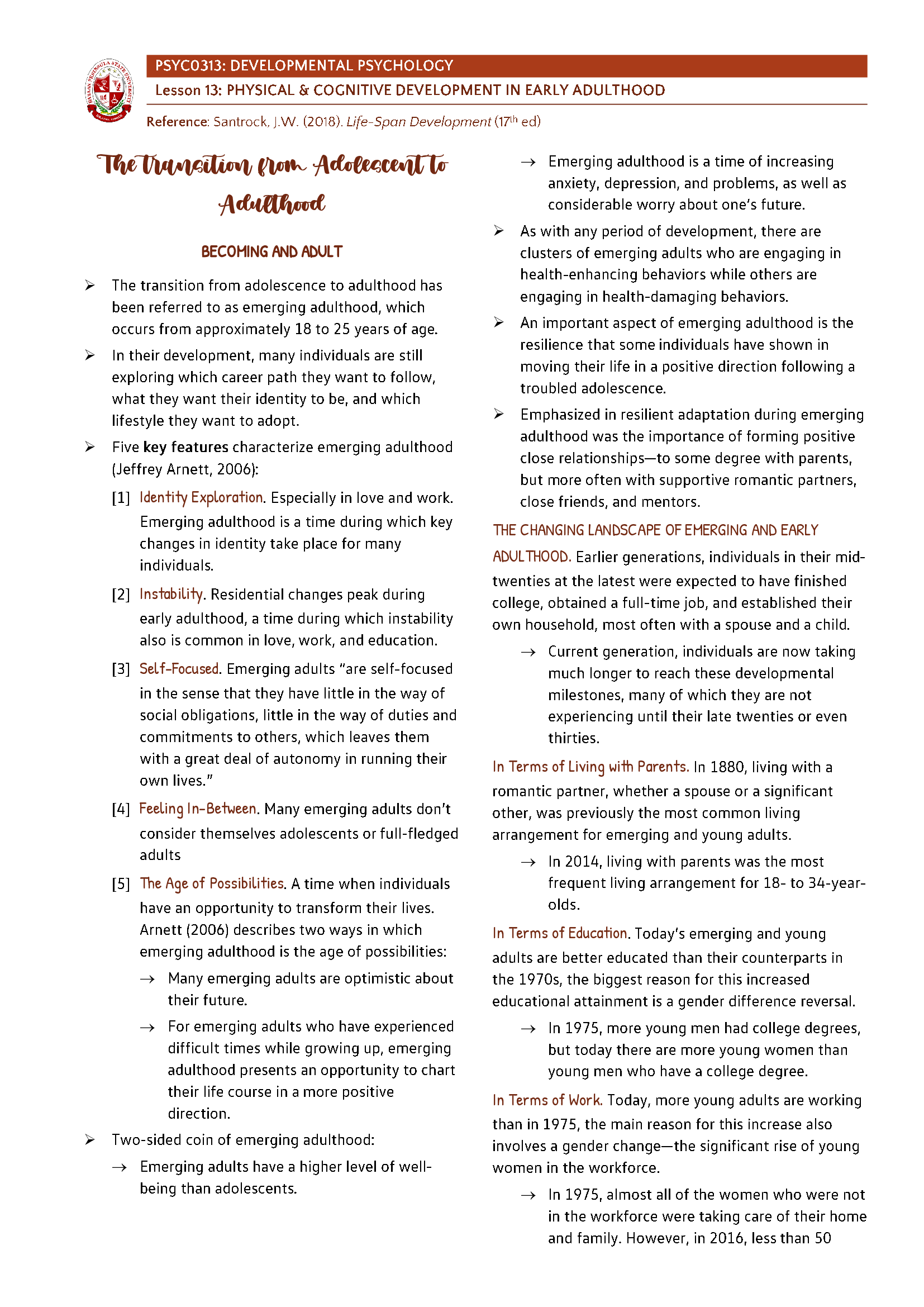 Developmental Psychology - Physical and Cognitive Development in Early Adulthood