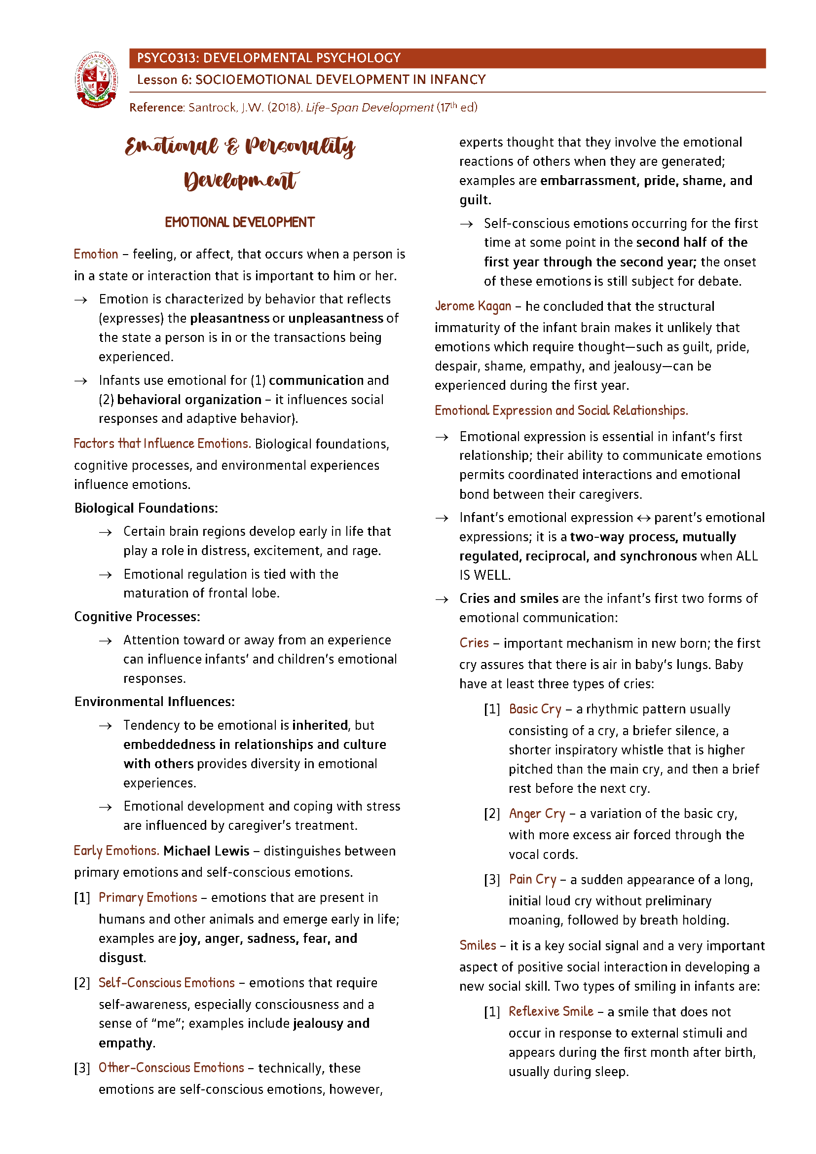 Developmental Psychology - Socioemotional Development in Infancy | PSYCO313