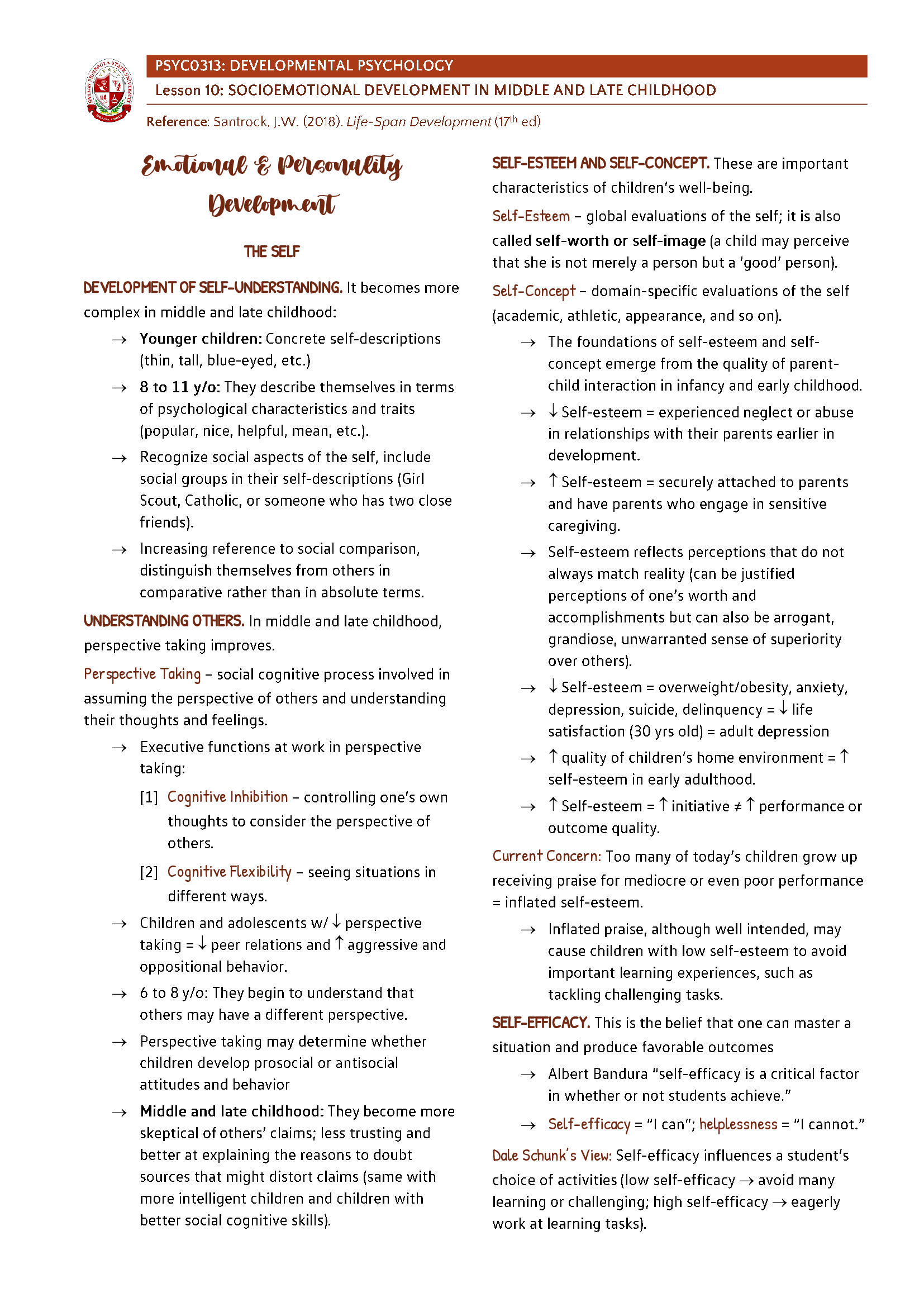 Developmental Psychology - Socioemotional Development in Middle and Late Childhood | PSYCO313