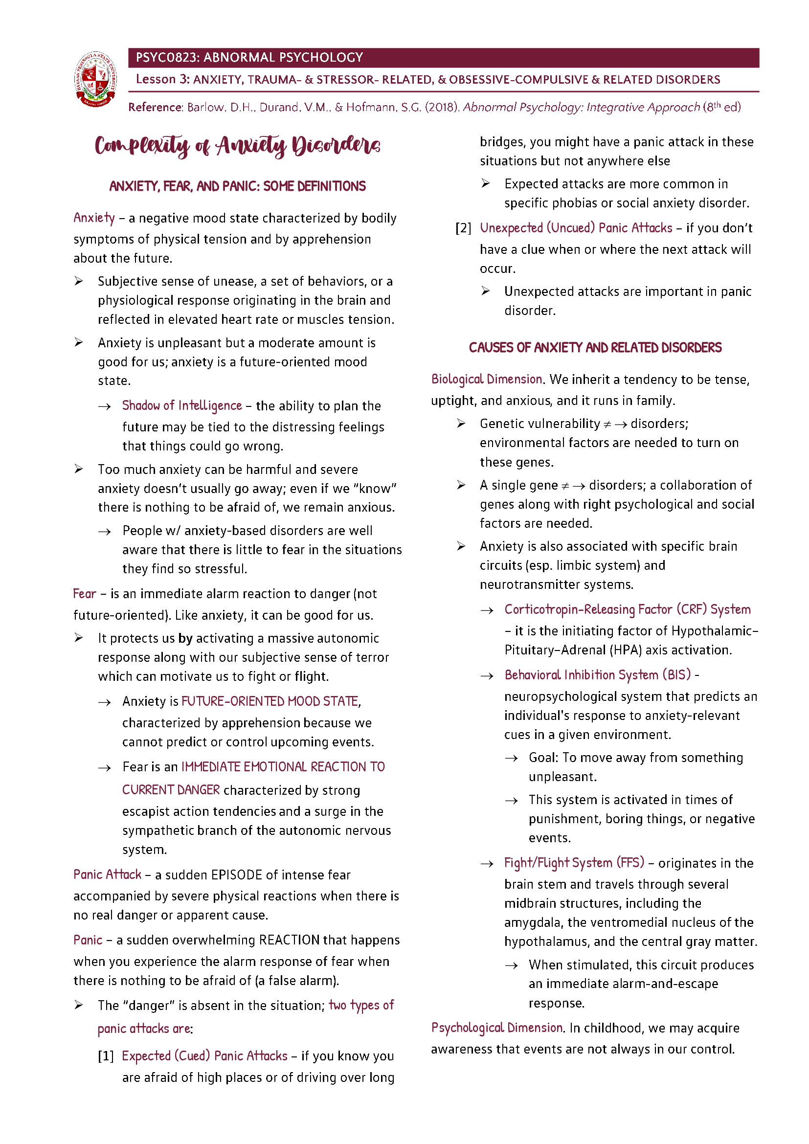 Abnormal Psychology - Anxiety, Trauma and Stressor-Related, and Obsessive-Compulsive and Related Disorders