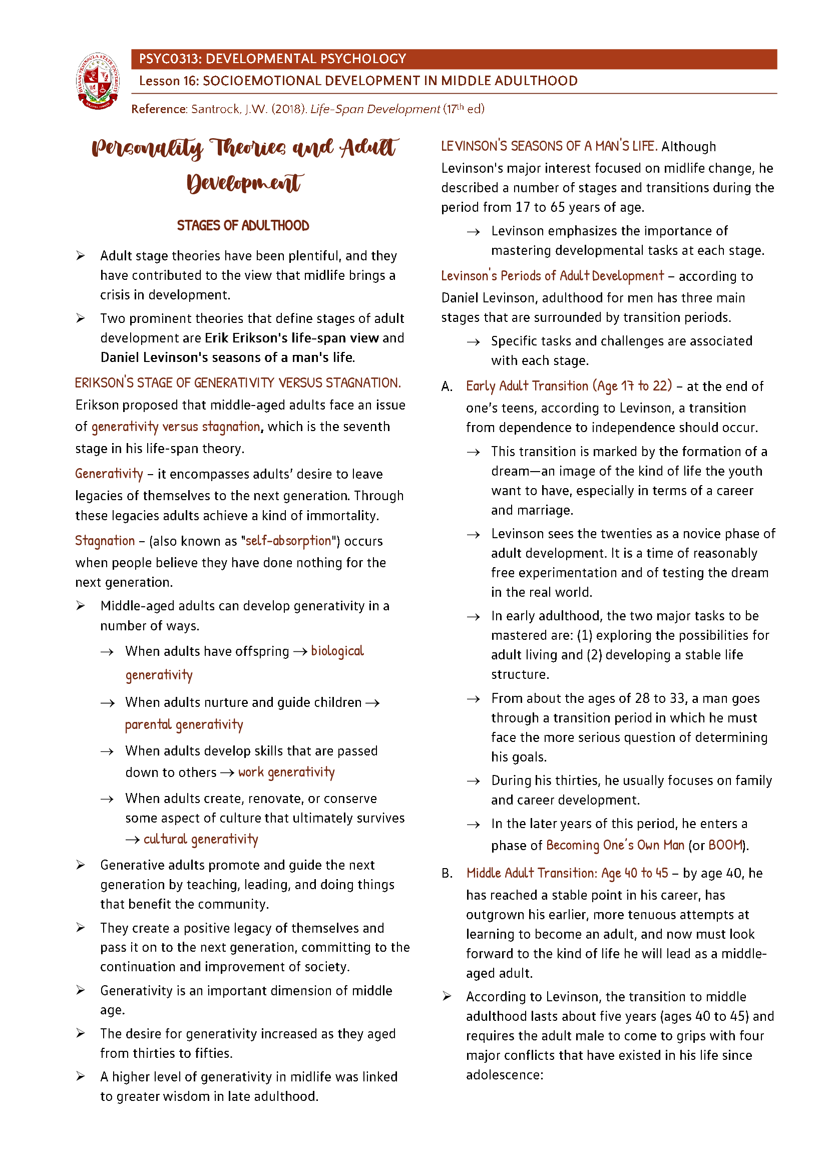 Developmental Psychology - Socioemotional Development in Middle Adulthood | PSYCO313