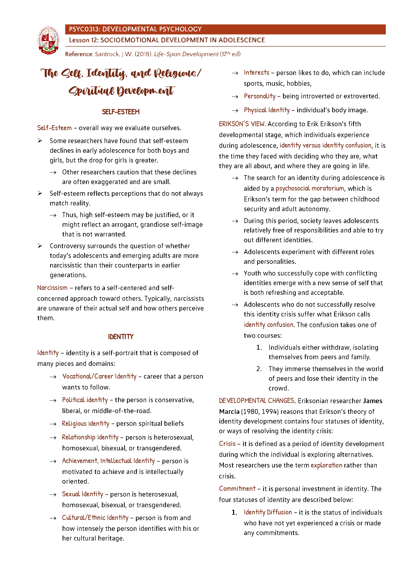 Developmental Psychology - Socioemotional Development in Adolescence | PSYCO313