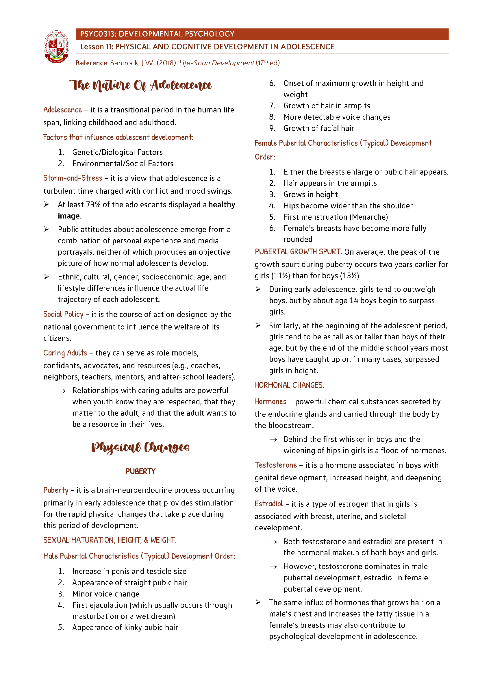 Developmental Psychology - Physical and Cognitive Development in Adolescence