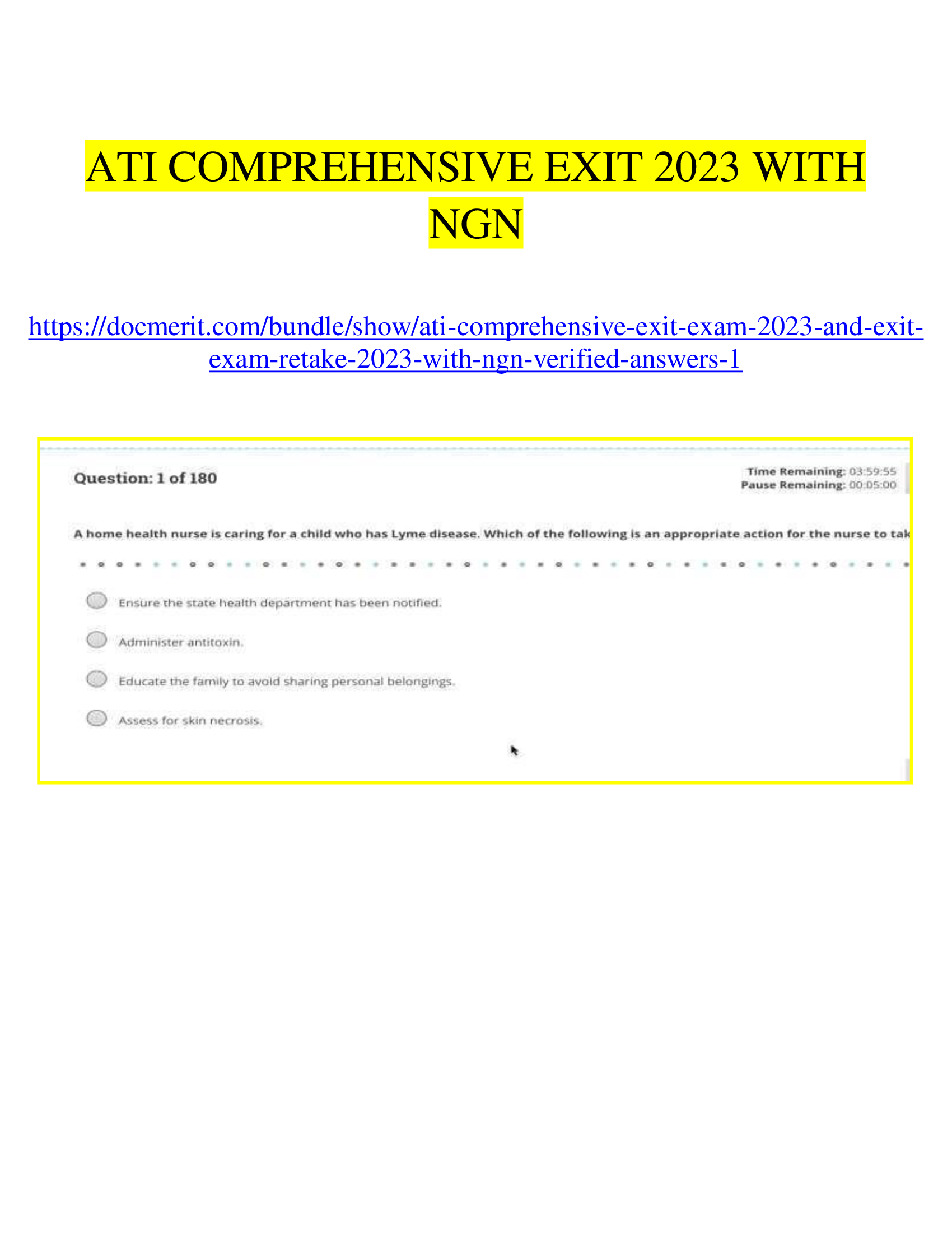 ATI COMPREHENSIVE EXIT EXAM 2023 WITH NGN (ANSWER KEY AT THE END)