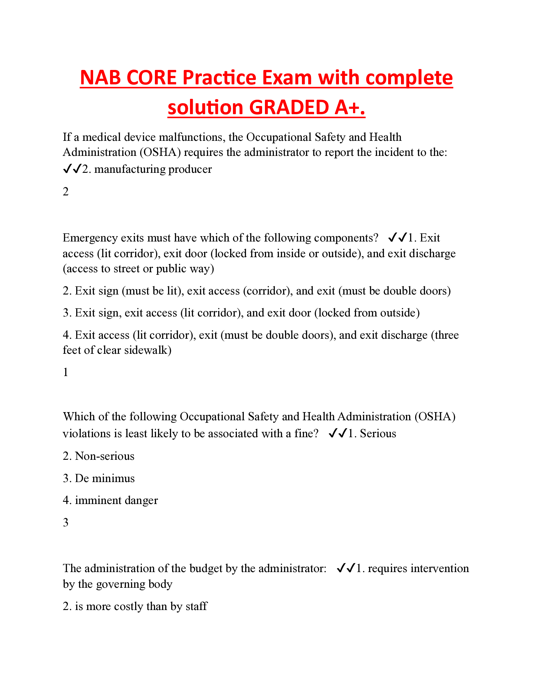 NAB CORE Practice Exam with complete  solution GRADED A+.