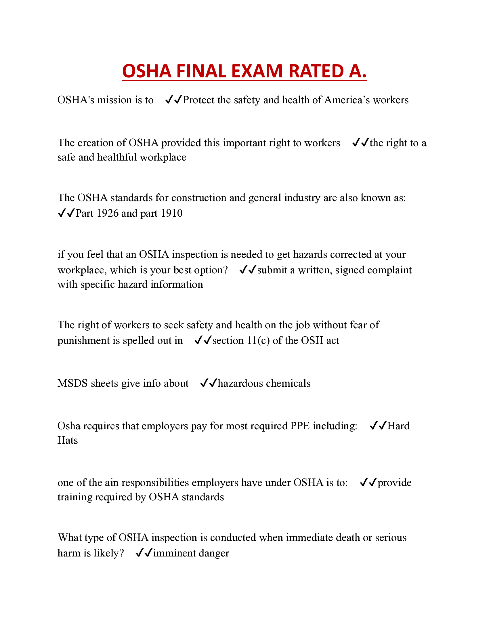 OSHA Final Exam Rated A | Verified by Passing Grades