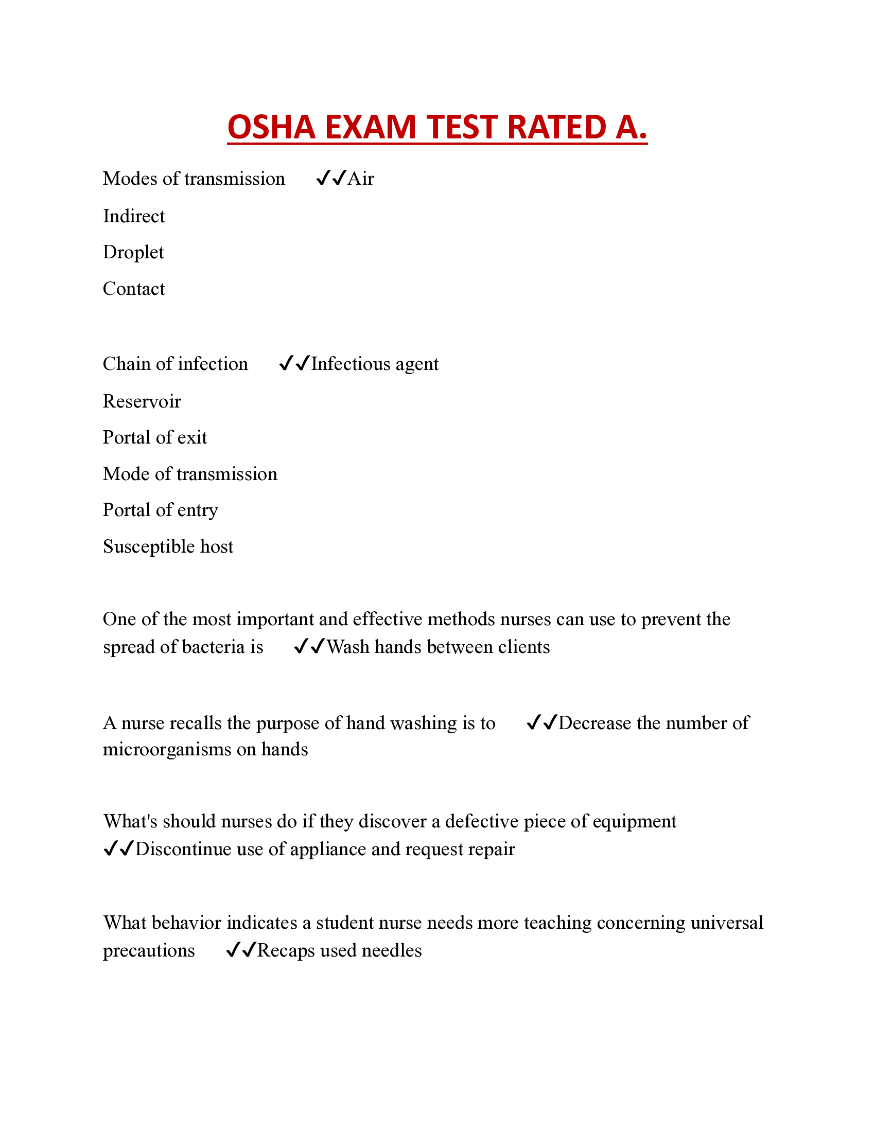 OSHA EXAM TEST RATED A