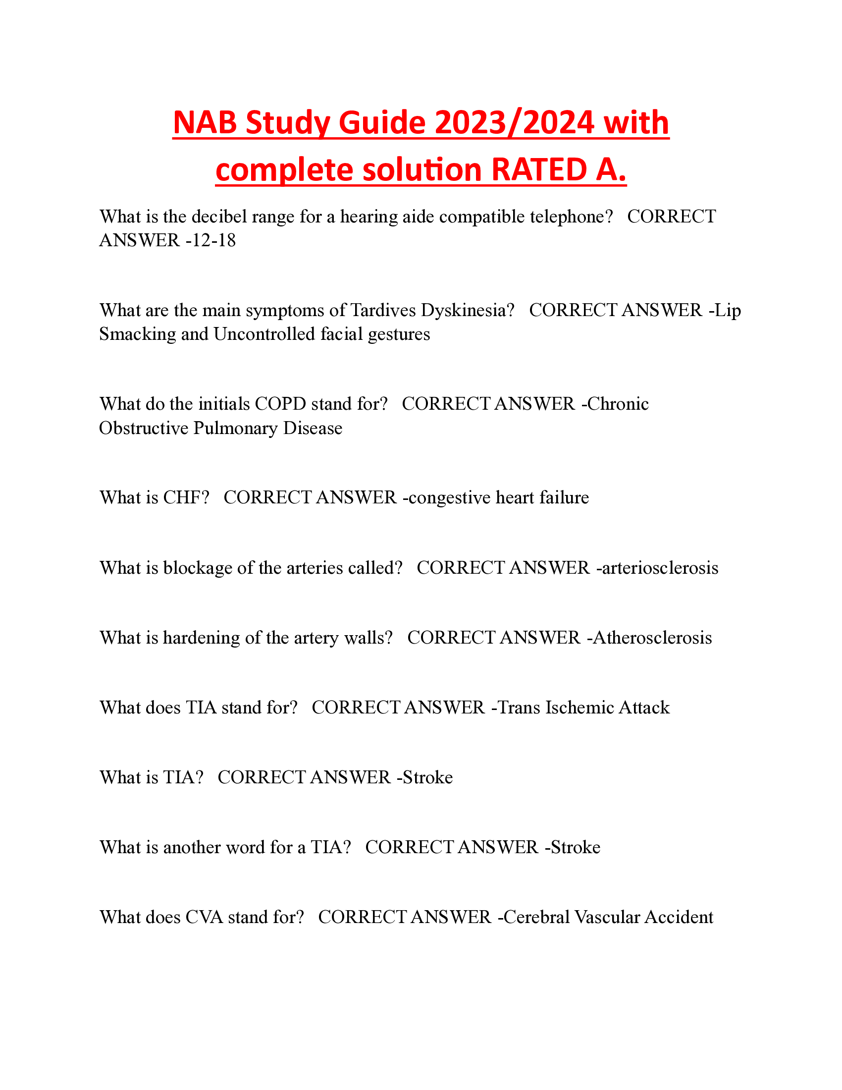 NAB Study Guide 2023/2024 with  complete solution RATED A