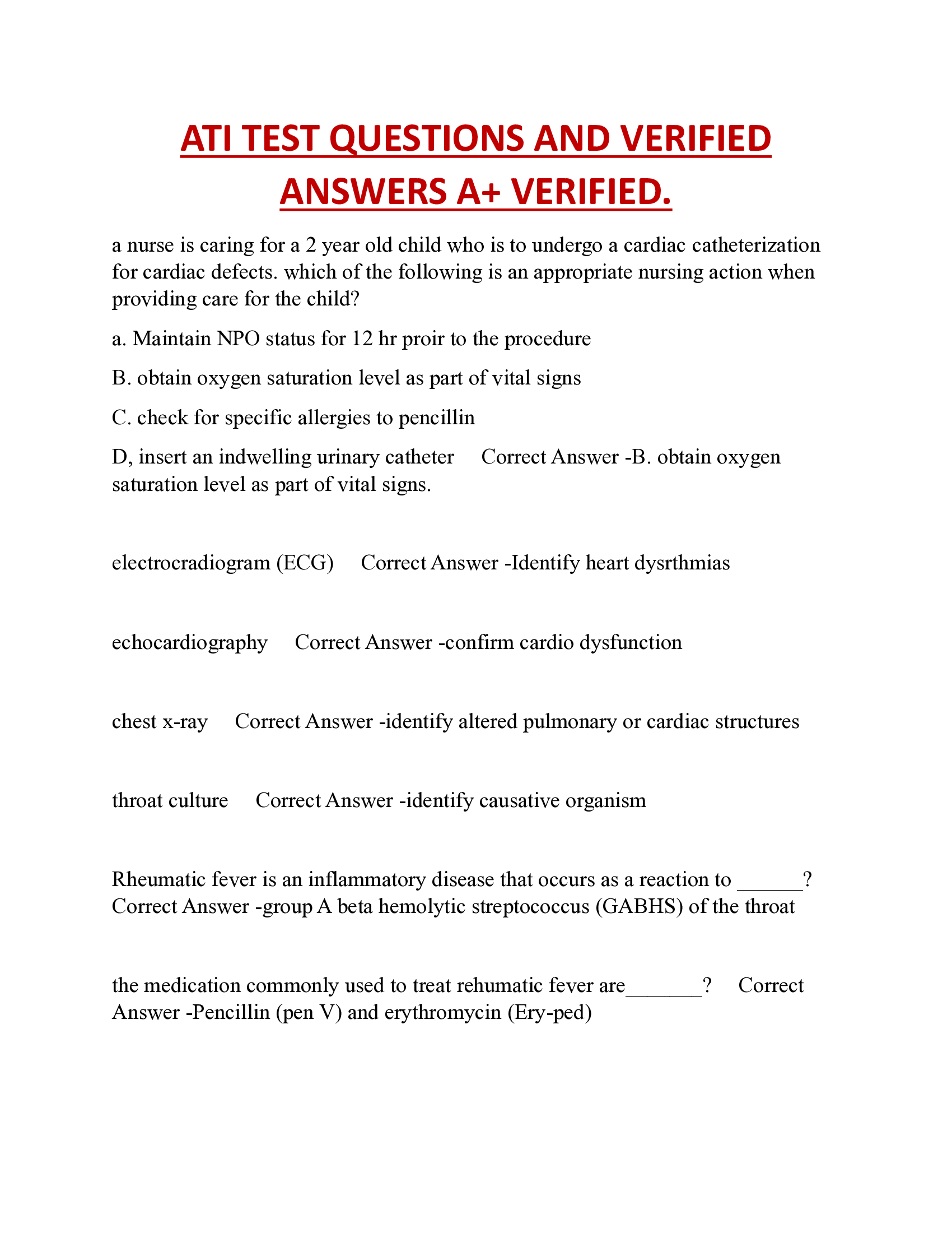 ATI TEST QUESTIONS AND VERIFIED  ANSWERS A+ VERIFIED.
