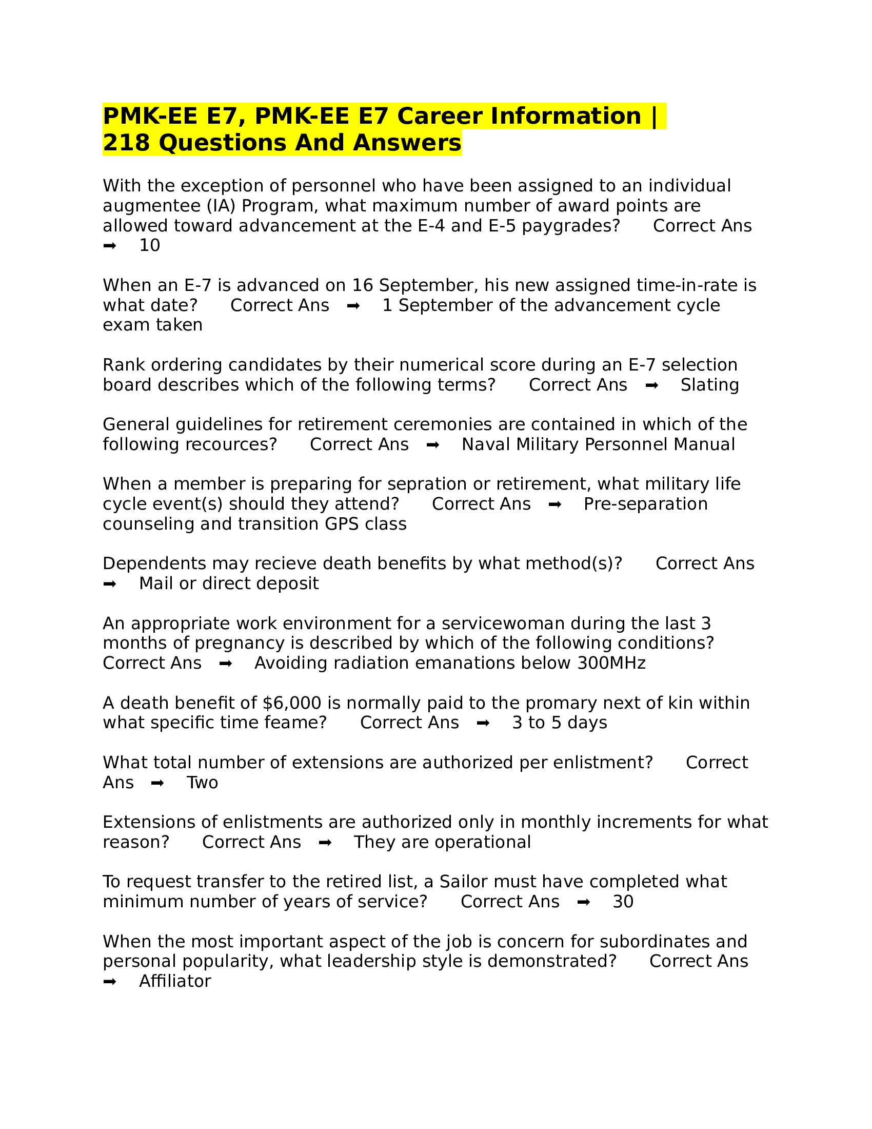 PMK-EE E7, PMK-EE E7 Career Information | 218 Questions And Answers