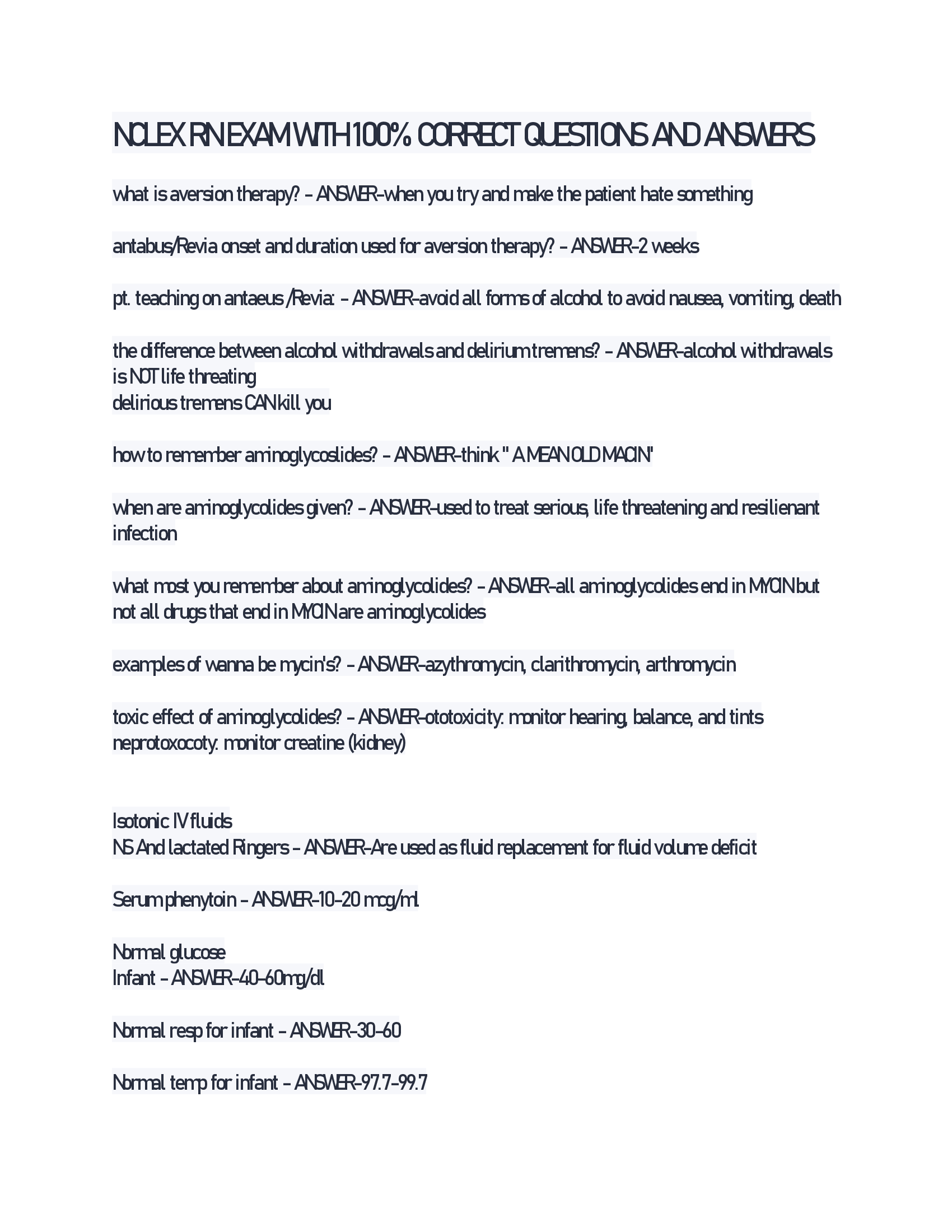 NCLEX RN EXAM WITH 100% CORRECT QUESTIONS AND ANSWERS