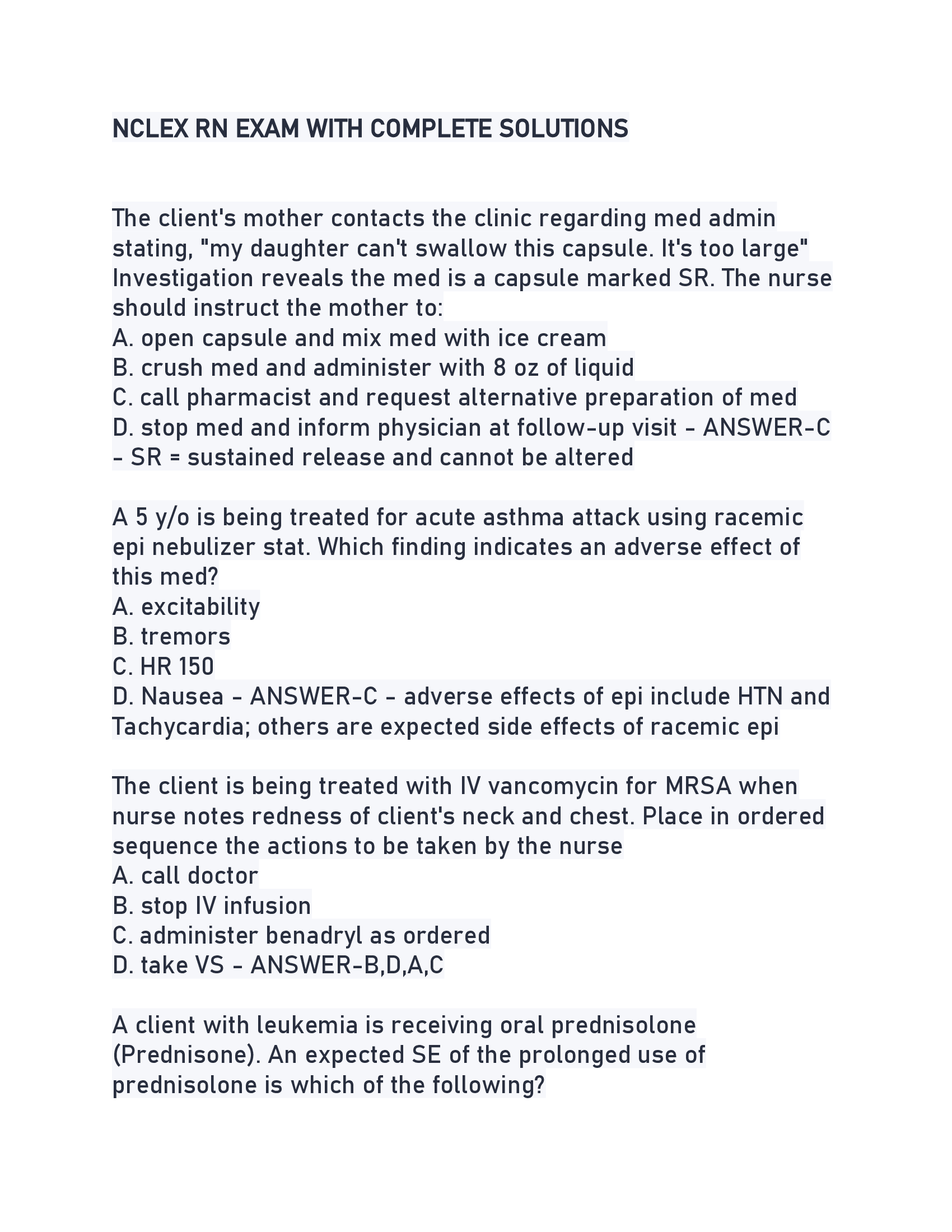 NCLEX RN EXAM WITH COMPLETE SOLUTIONS