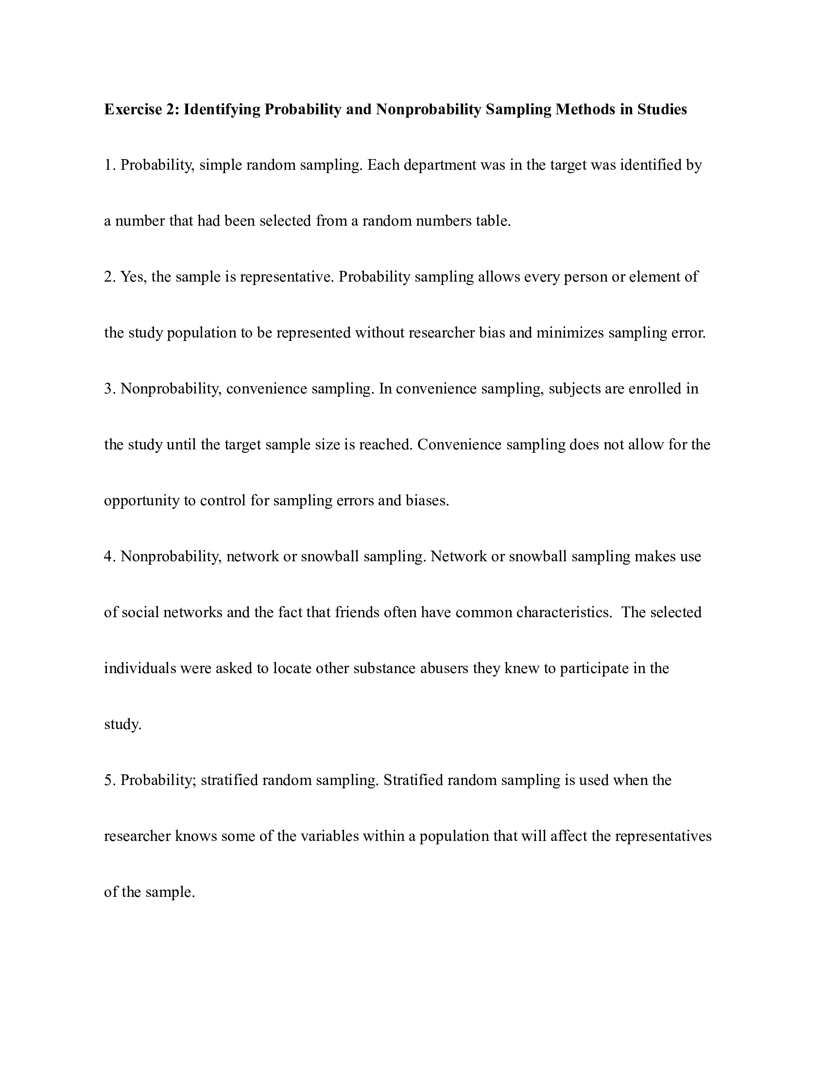 Exercise 2 Identifying Probability and Nonprobability Sampling Methods in Studies