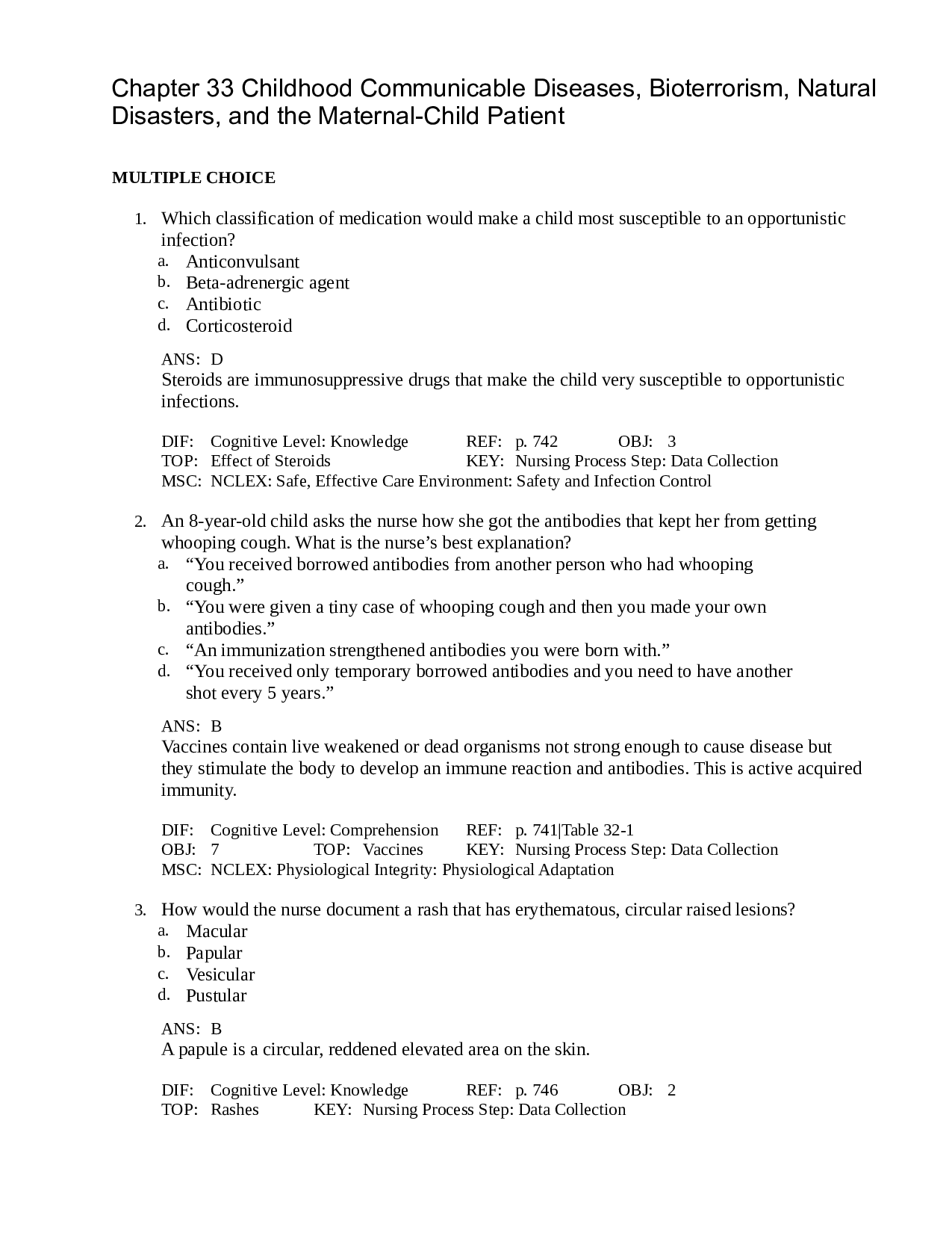 Chapter 33 Childhood Communicable Diseases, Bioterrorism, Natural Disasters, and the Maternal-Child Patient - Leifer Maternity and Pediatric Nursing