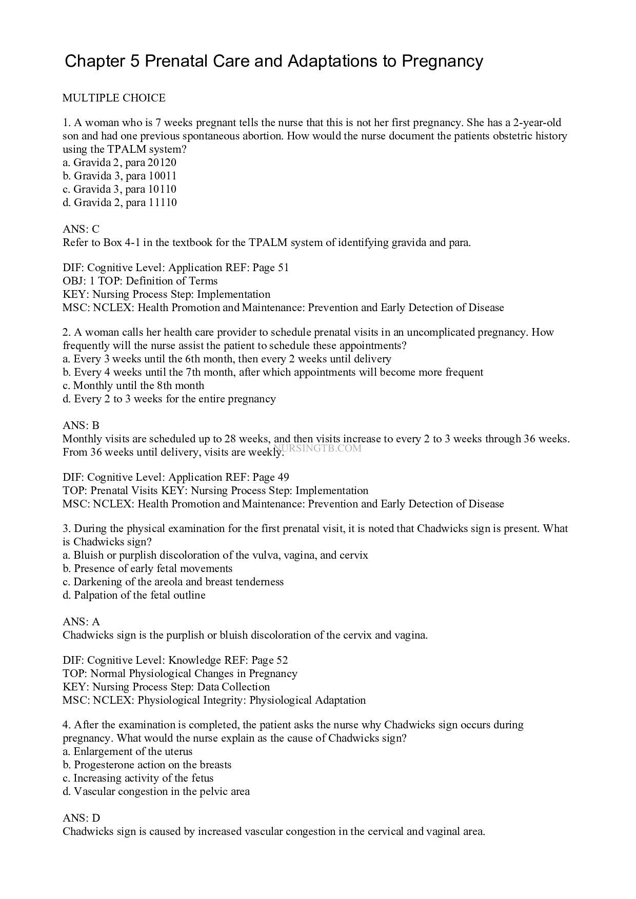 Chapter 5 Prenatal Care and Adaptations to Pregnancy - Leifer Maternity and Pediatric Nursing