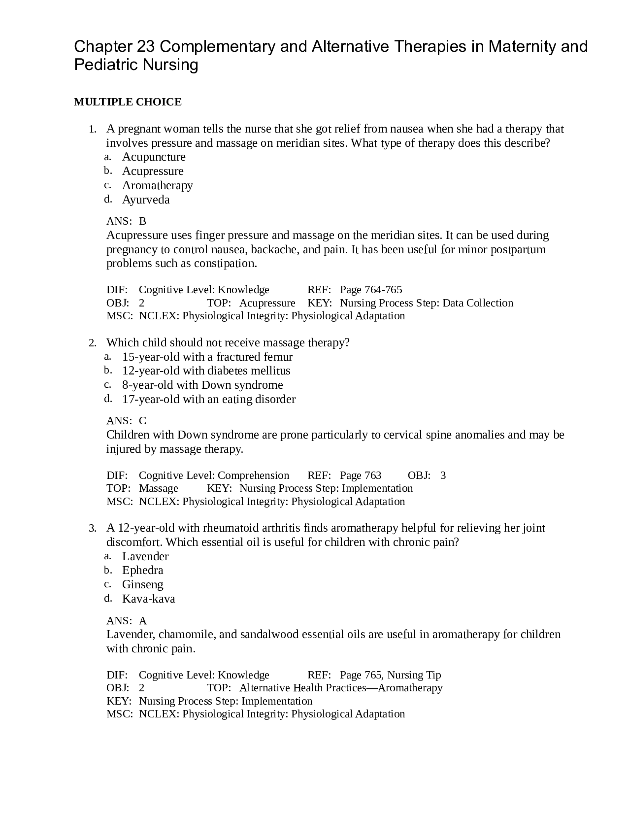 Chapter 23 Complementary and Alternative Therapies in Maternity and Pediatric Nursing - Leifer Maternity and Pediatric Nursing