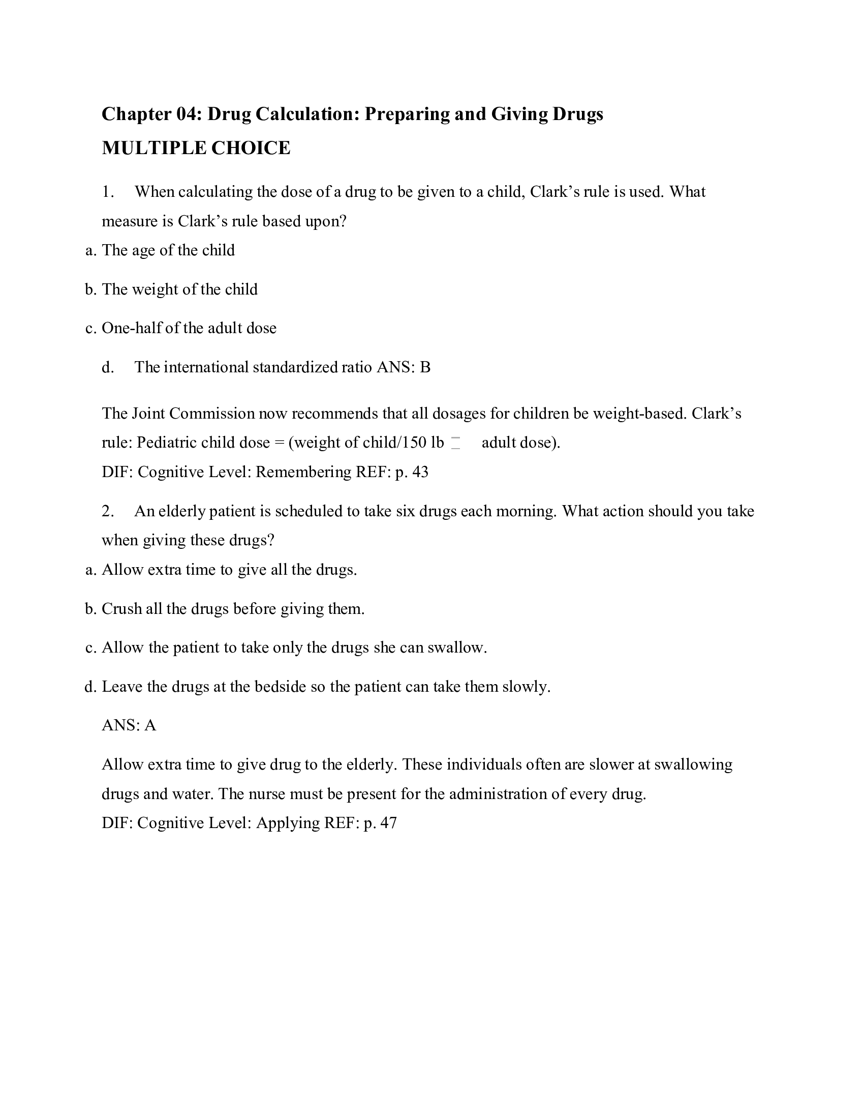 Chapter 4 Drug Calculation Preparing and Giving Drugs