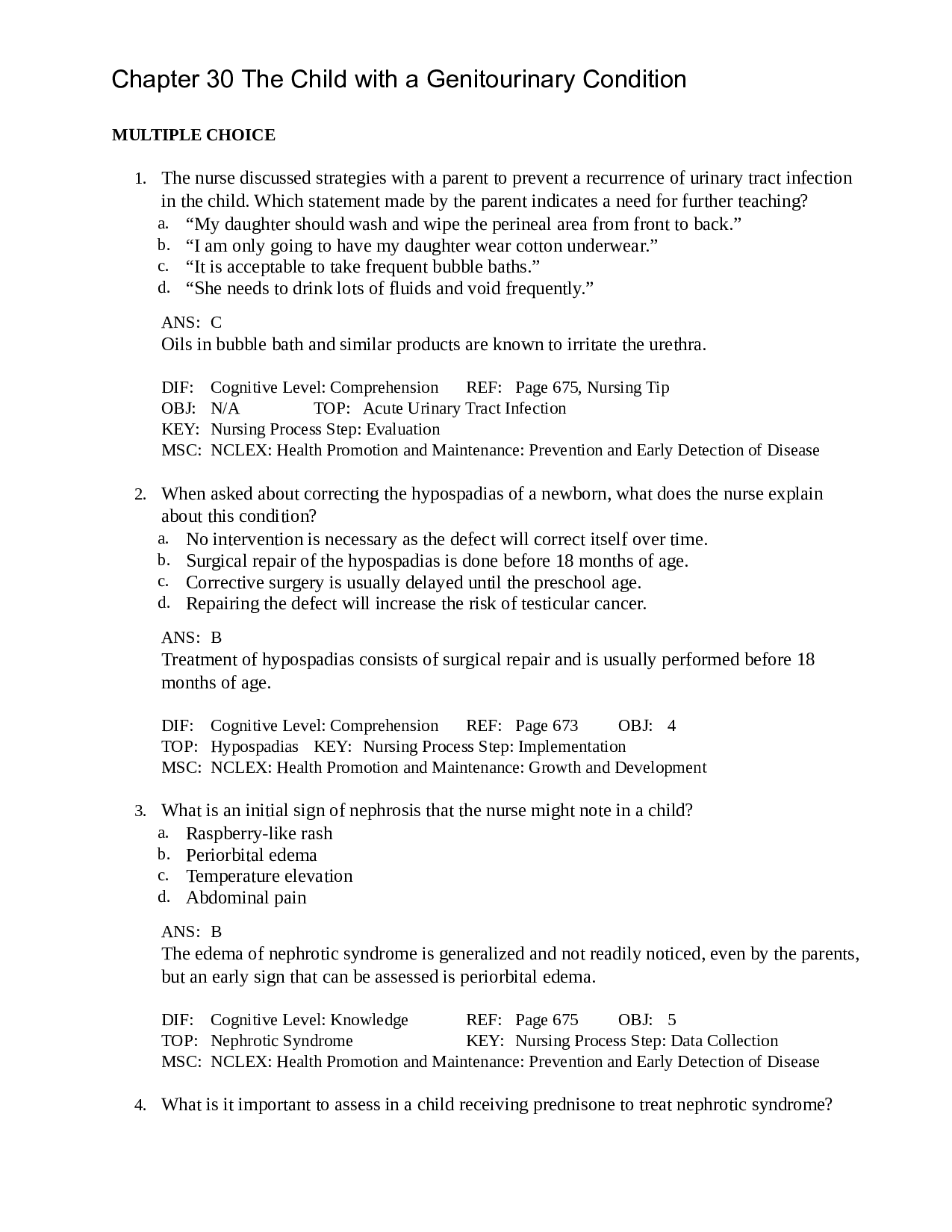 Chapter 30 The Child with a Genitourinary Condition - Leifer Maternity and Pediatric Nursing