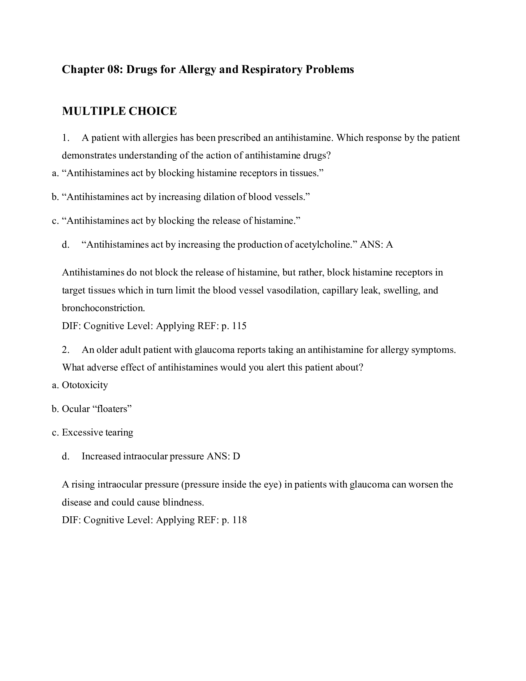 Chapter 8 Drugs for Allergy and Respiratory Problems