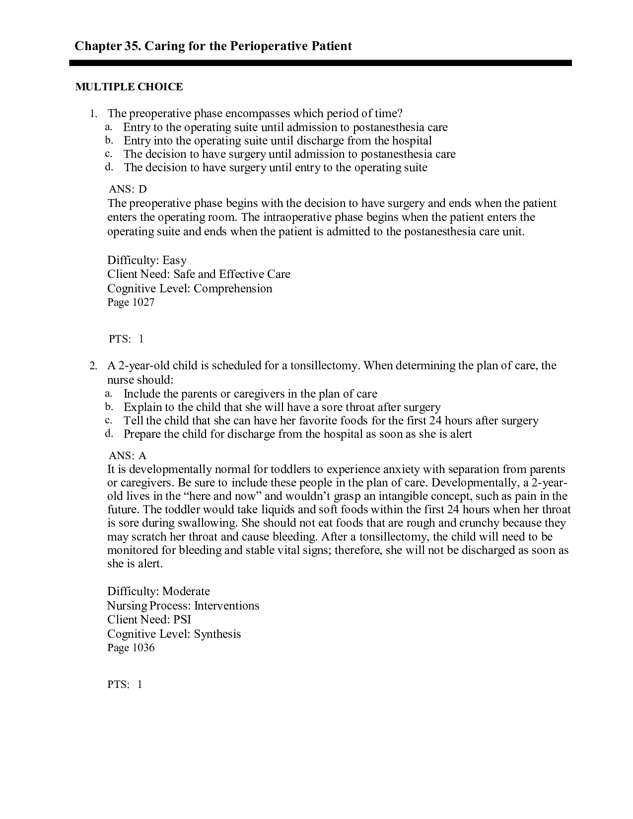 Chapter 35 Caring for the Perioperative Patient