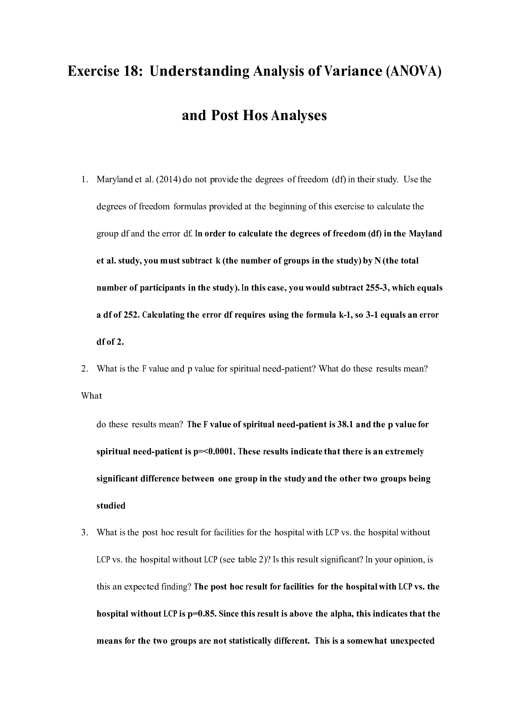 Exercise 18 Understanding Analysis of Variance (ANOVA) and Post Hos Analyses