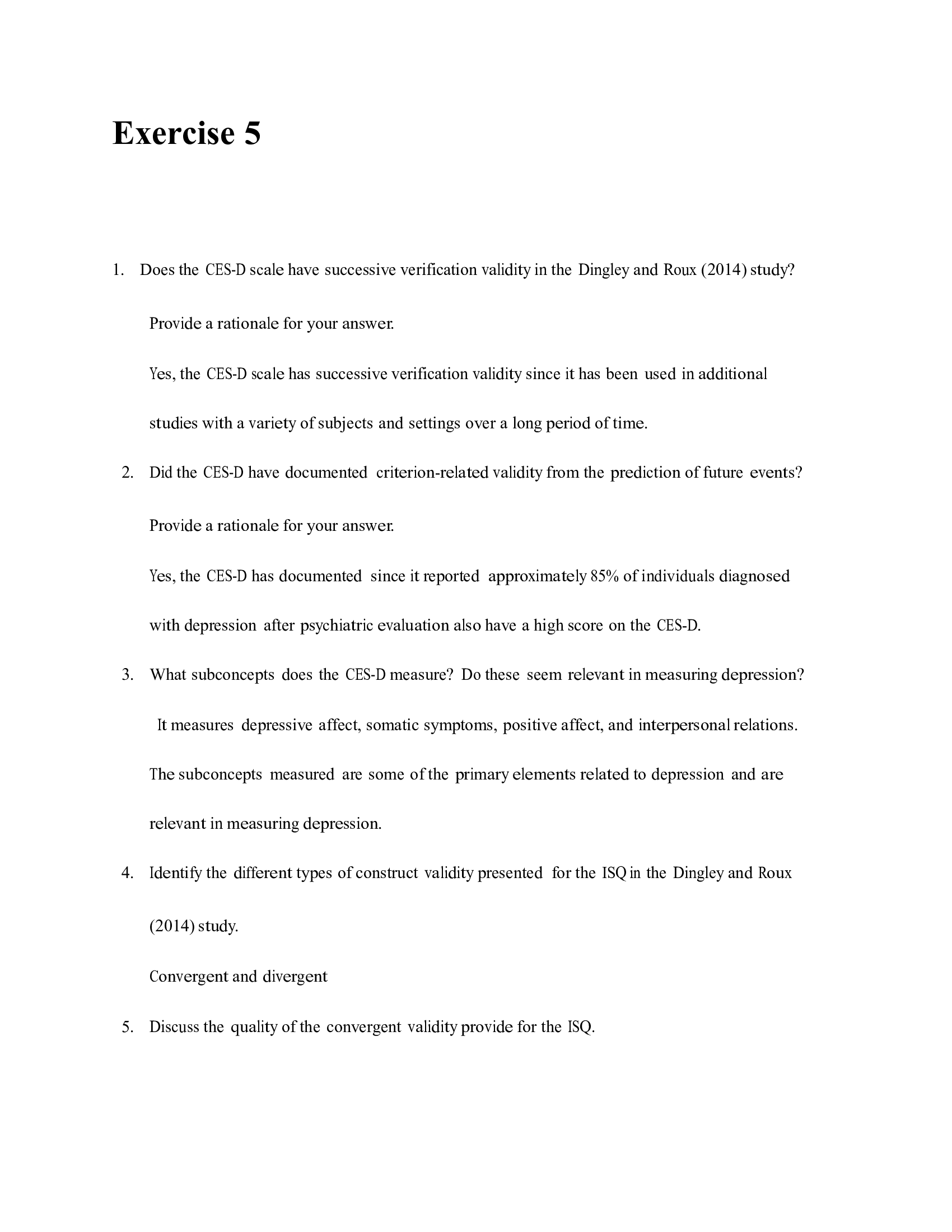 Exercise 5 Understanding Validity of Measurement Methods