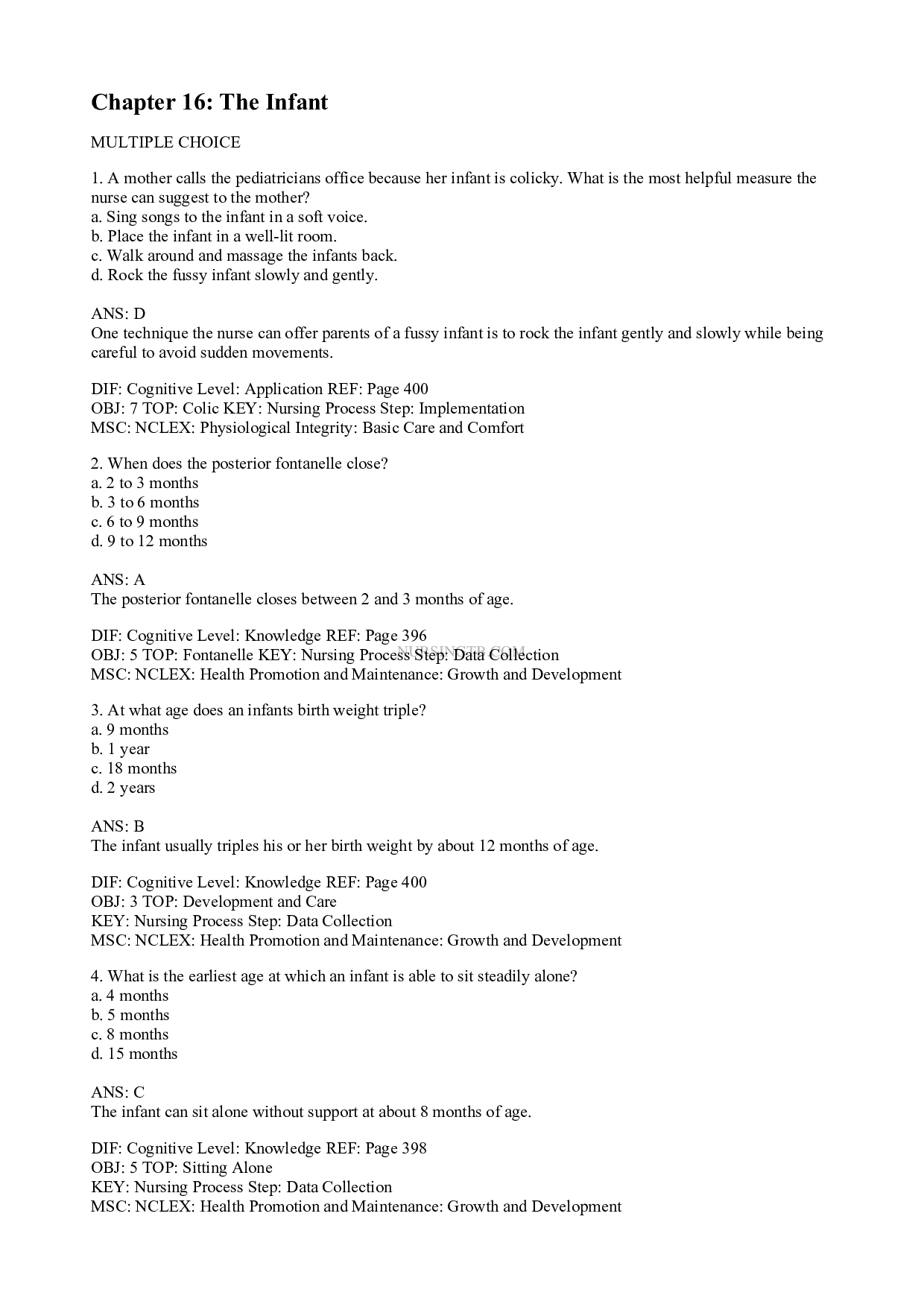 Chapter 16 The Infant - Leifer Maternity and Pediatric Nursing