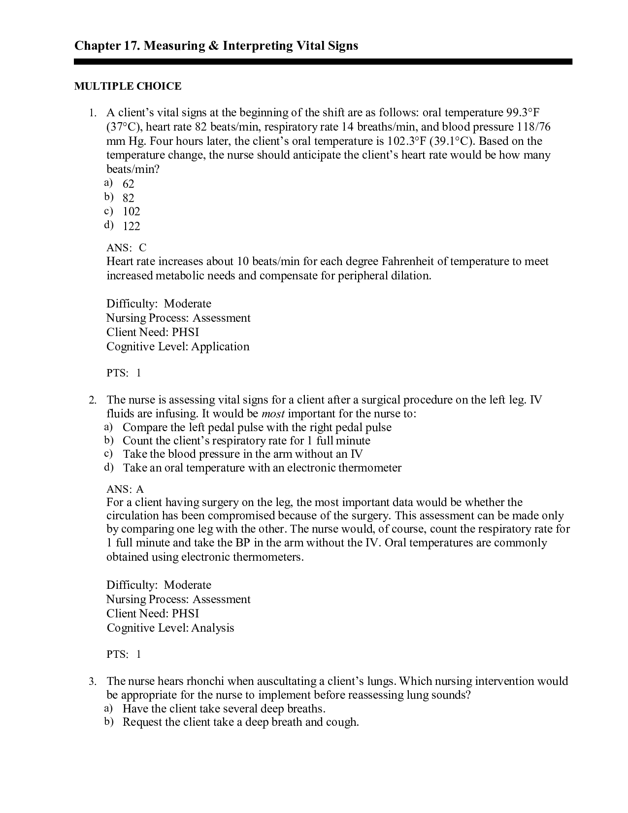 Chapter 17 Measuring & Interpreting Vital Signs
