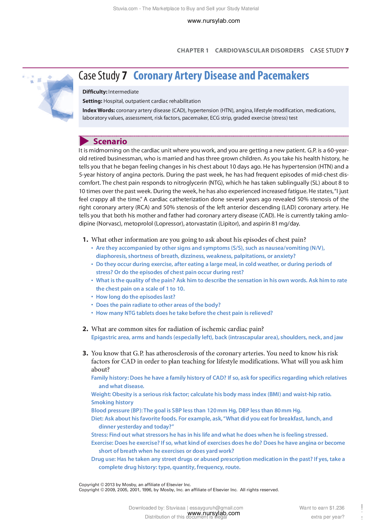 Case Study 7 Coronary Artery Disease and Pacemakers -  Winninghams Critical Thinking Cases in Nursing