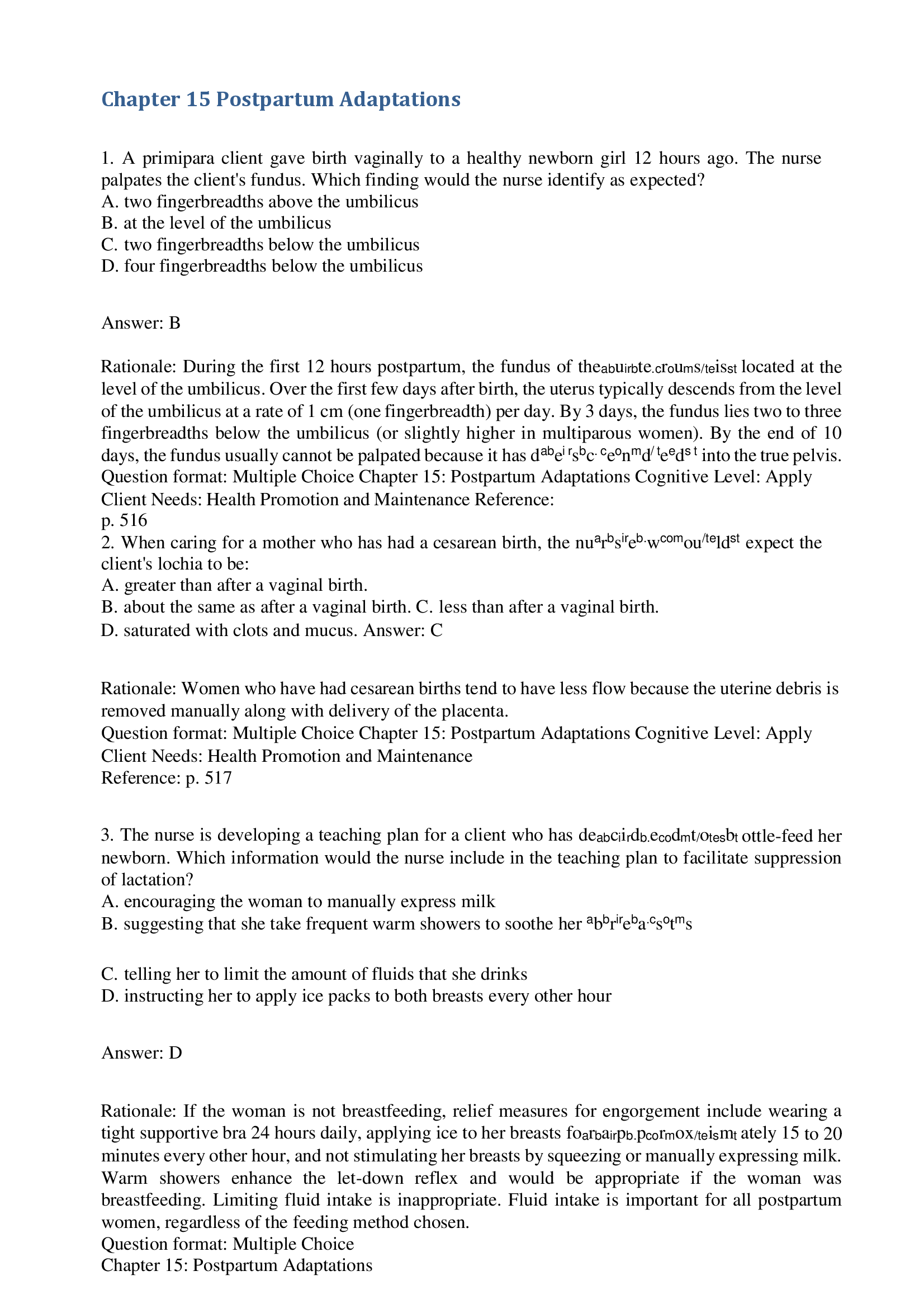 Chapter 15 Postpartum Adaptations