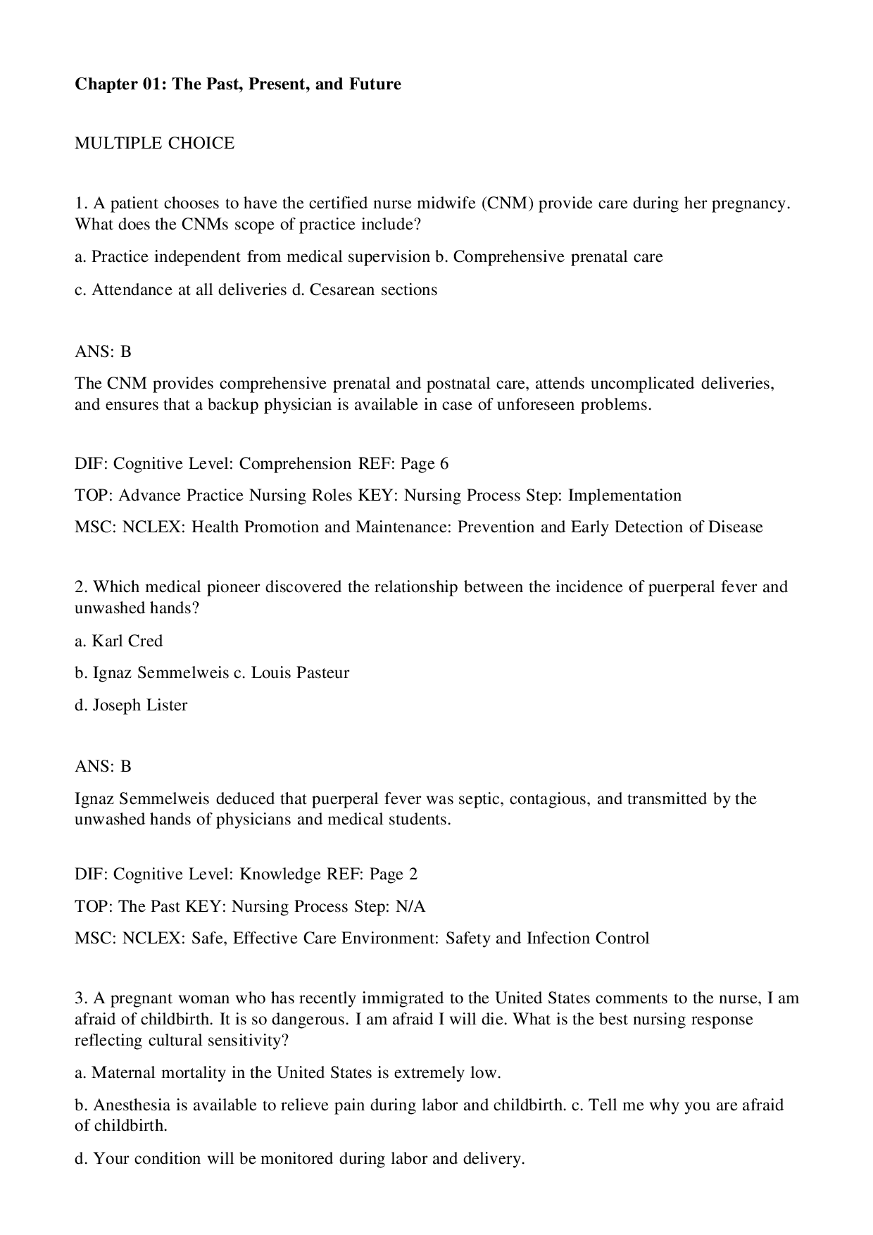 Chapter 1 The Past, Present, and Future - Leifer Maternity and Pediatric Nursing