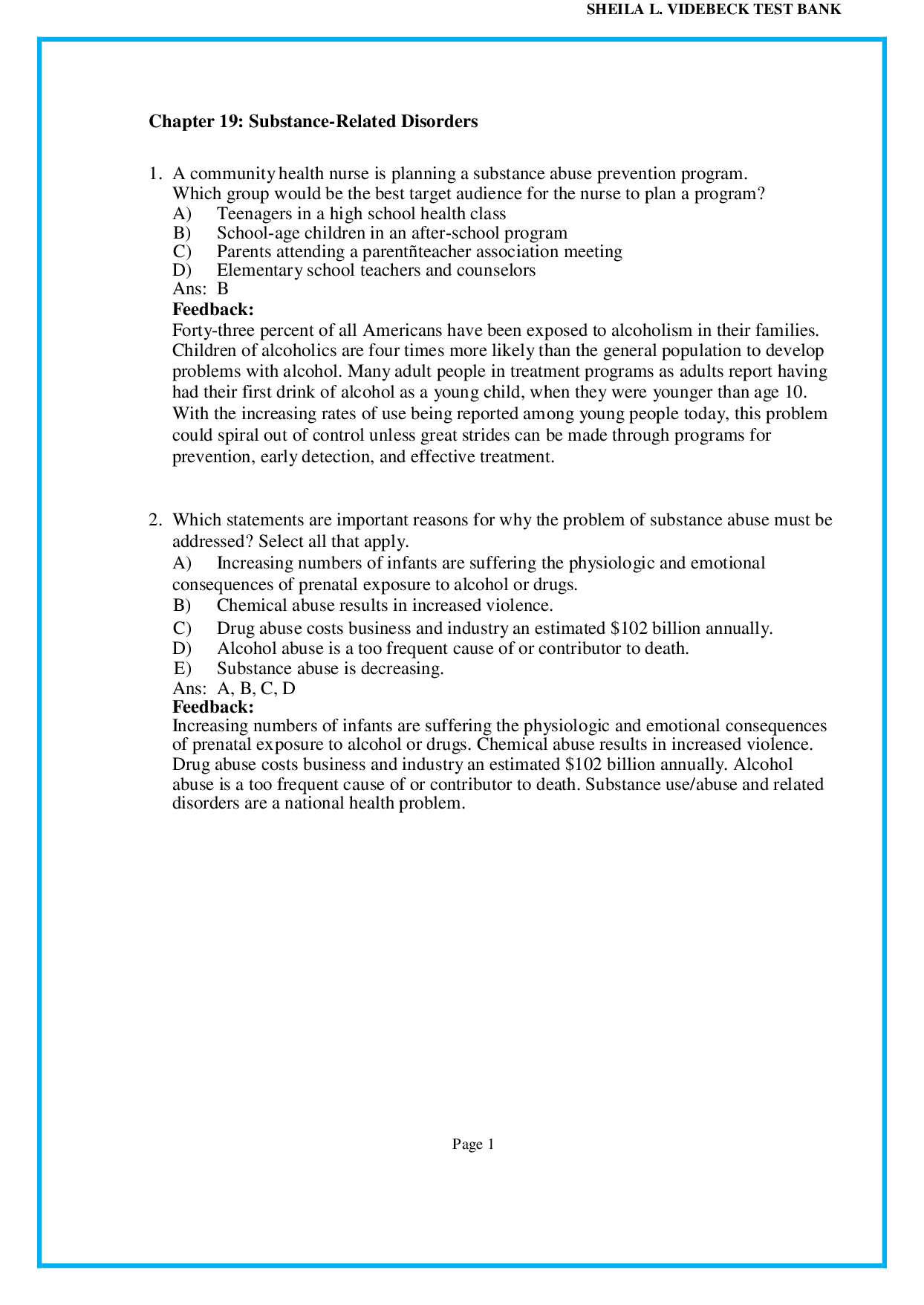 Chapter 19 Substance-Related Disorders - psychiatric nursing test bank pdf
