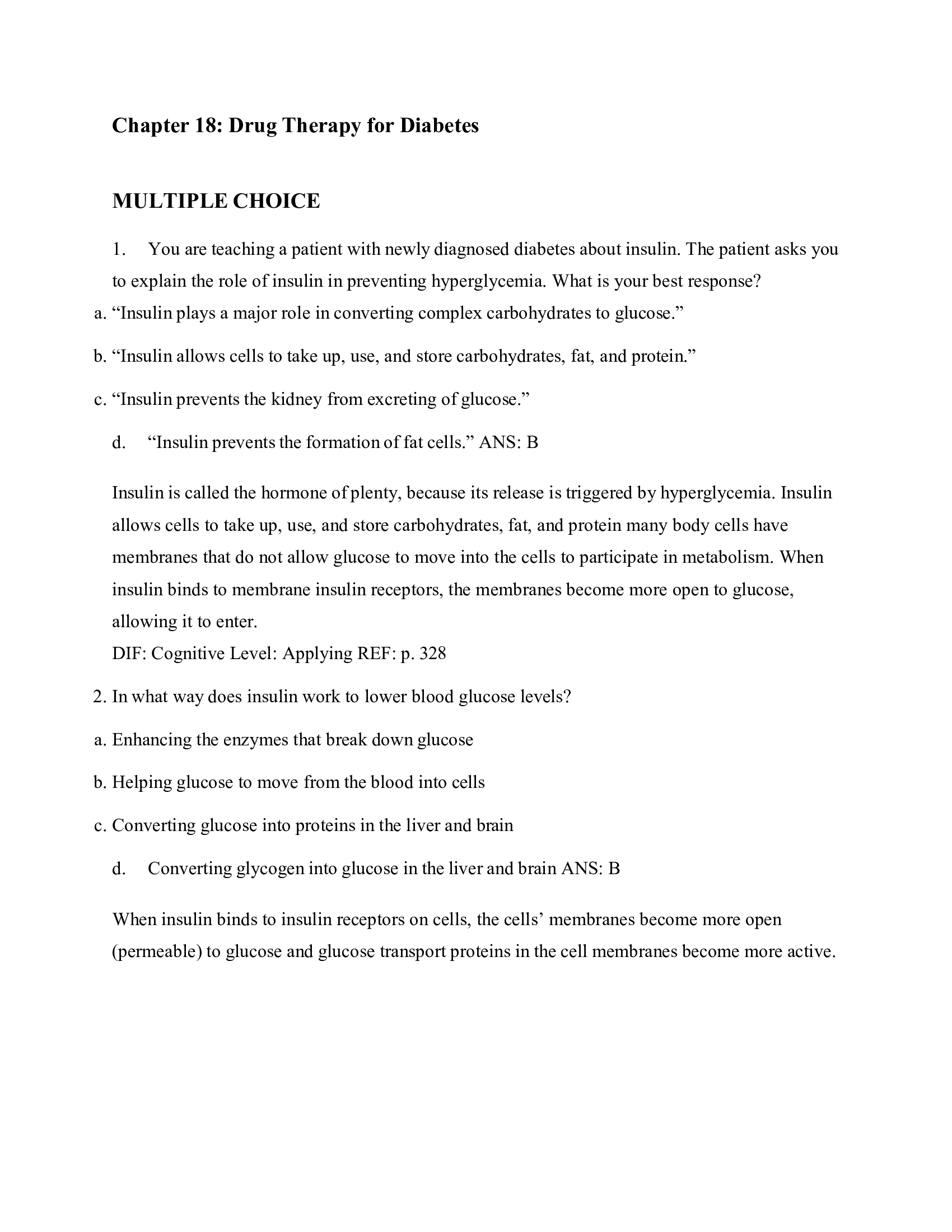 Chapter 18 Drug Therapy for Diabetes