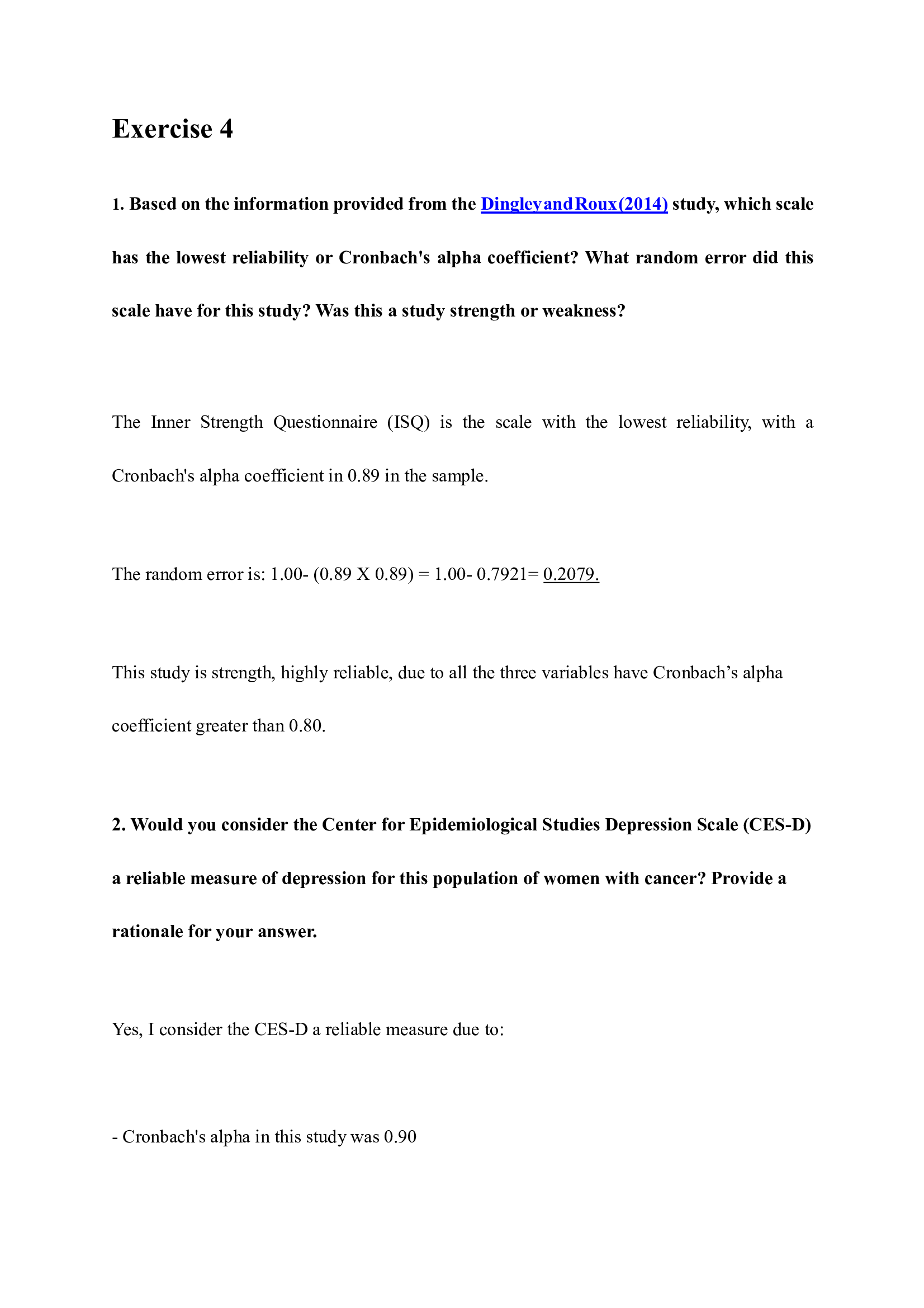 Exercise 4 Understanding Reliability of Measurement Methods