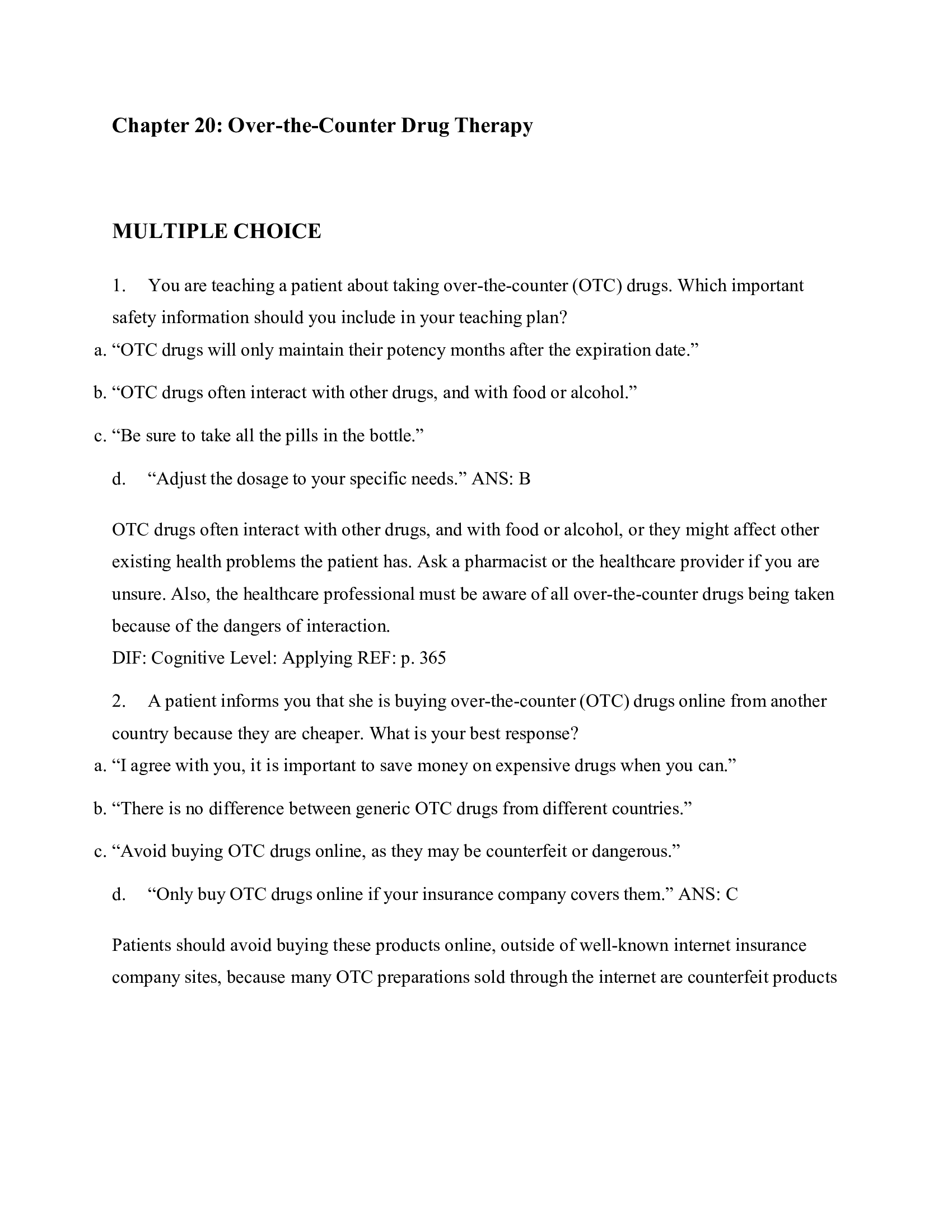 Chapter 20 Over-the-Counter Drug Therapy