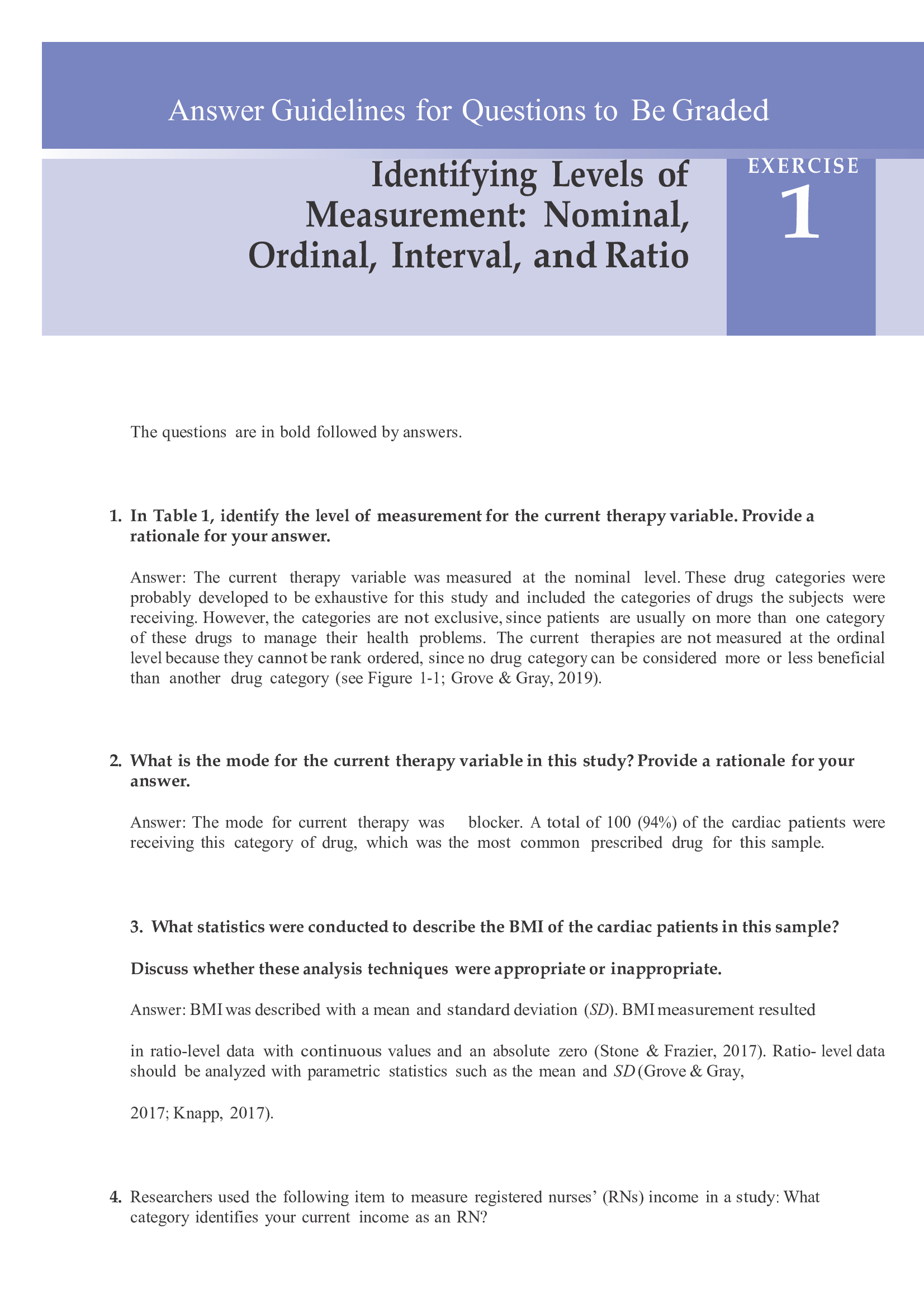 Exercise 1 Identifying Levels of Measurement Nominal, Ordinal, Interval, and Ratio
