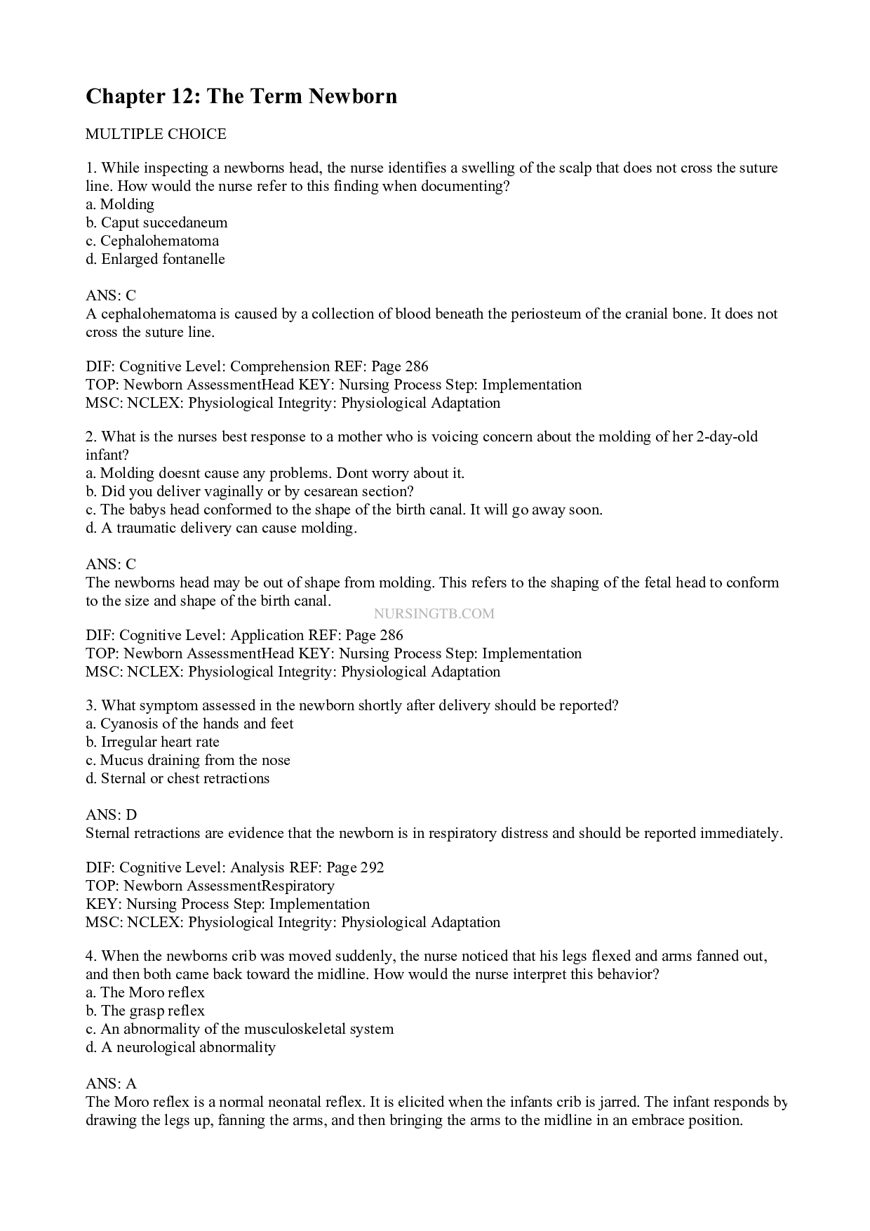 Chapter 12 The Term Newborn - Leifer Maternity and Pediatric Nursing