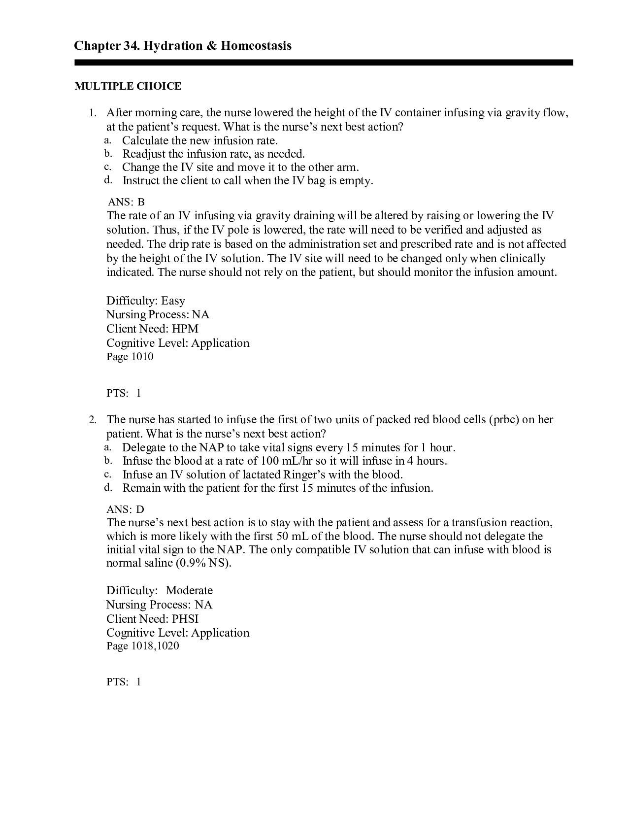 Chapter 34 Hydration & Homeostasis