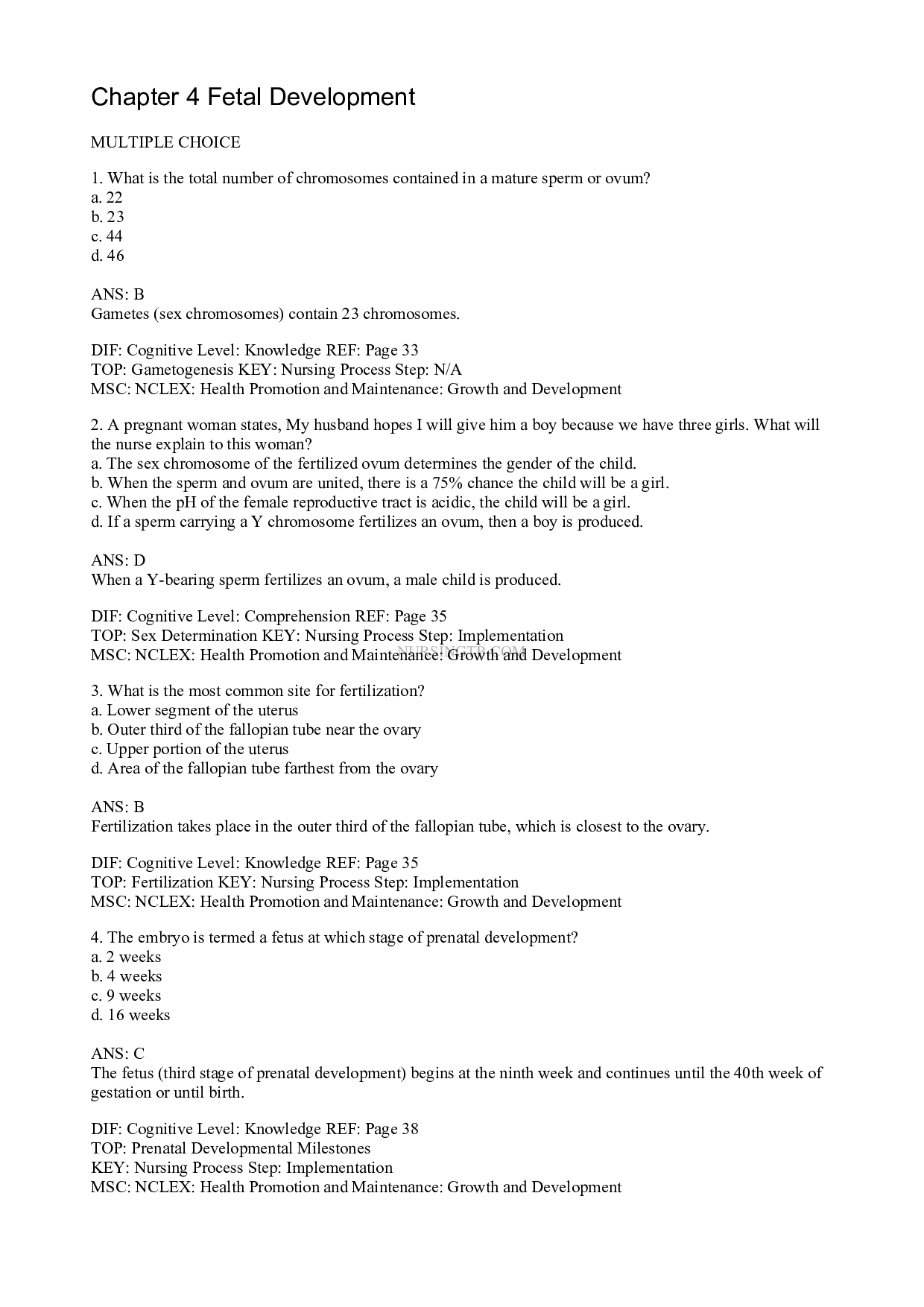 Chapter 4 Fetal Development - Leifer Maternity and Pediatric Nursing