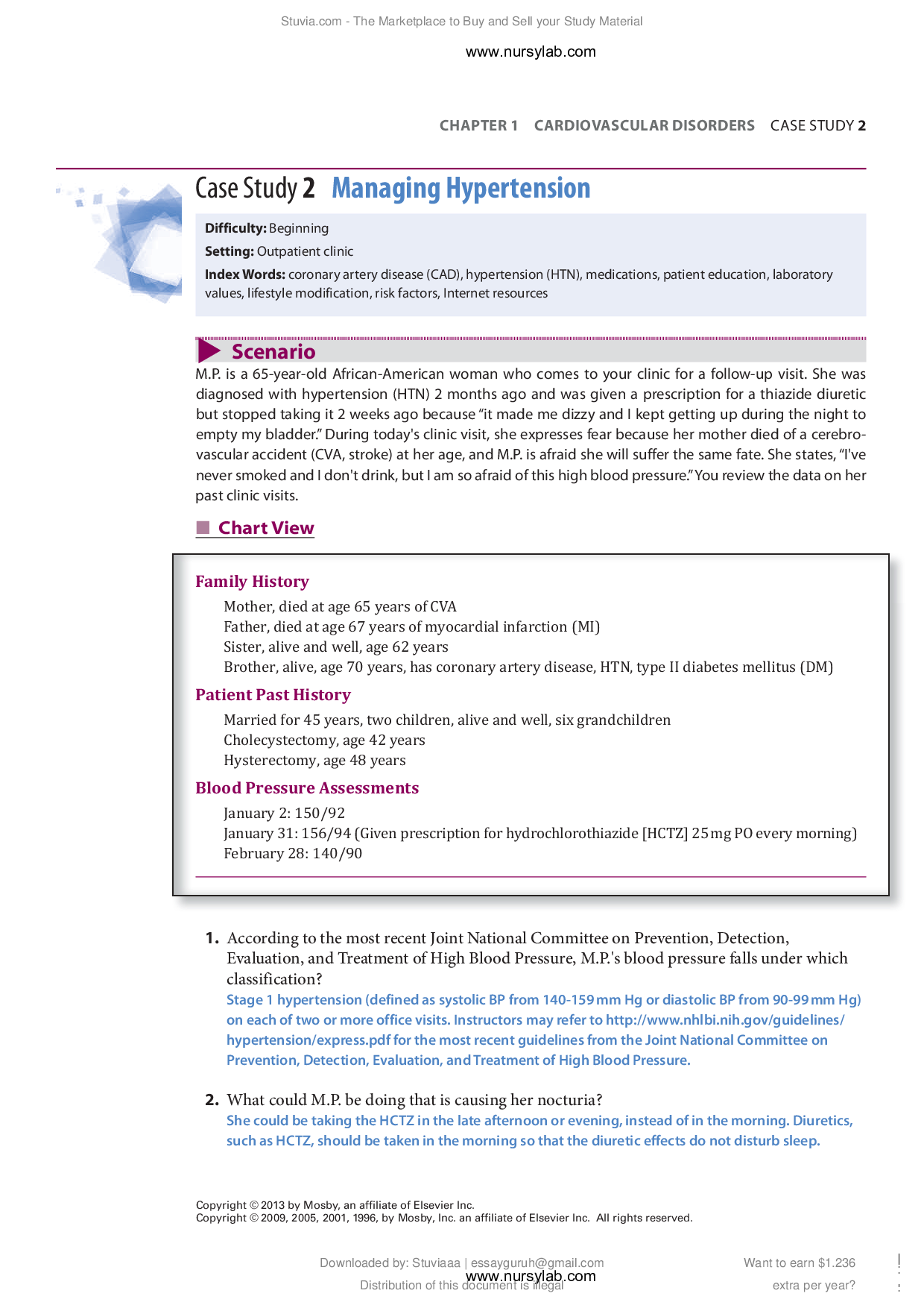Case Study 2 Managing Hypertension -  Winninghams Critical Thinking Cases in Nursing