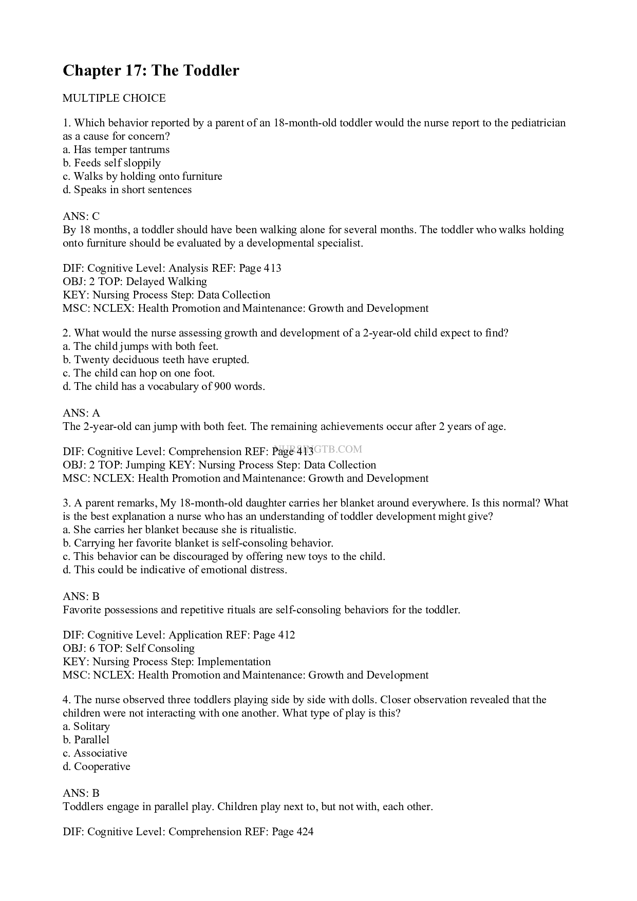 Chapter 17 The Toddler - Leifer Maternity and Pediatric Nursing