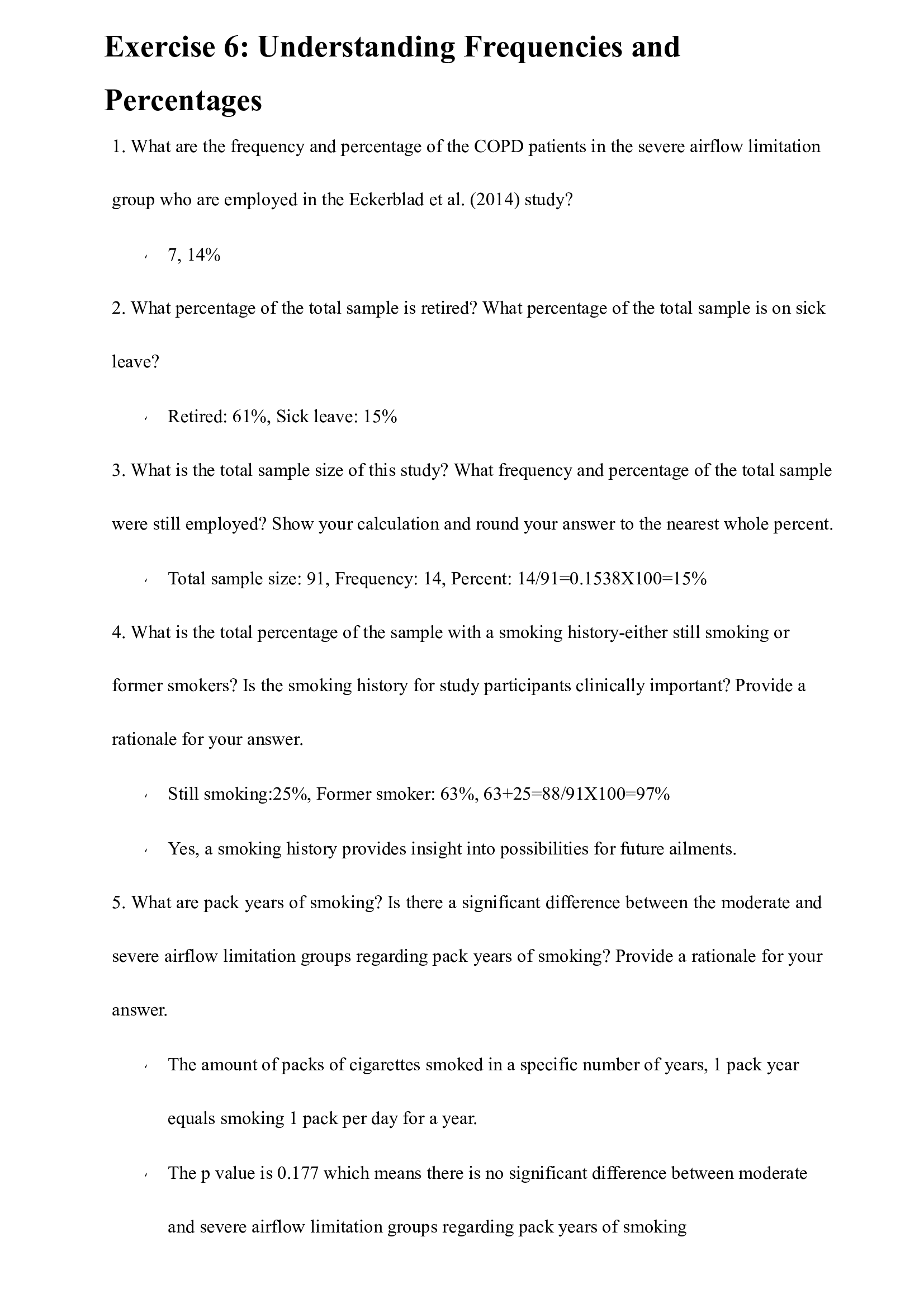 Exercise 6 Understanding Frequencies and Percentages