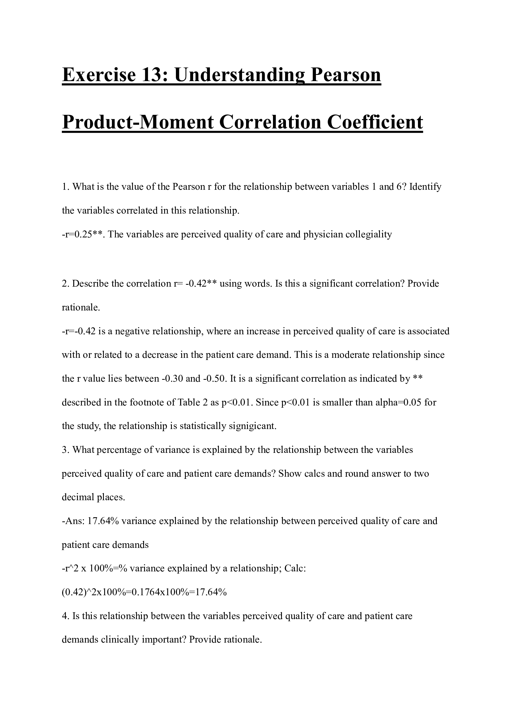 Exercise 13 Understanding Pearson Product-Moment Correlation Coefficient